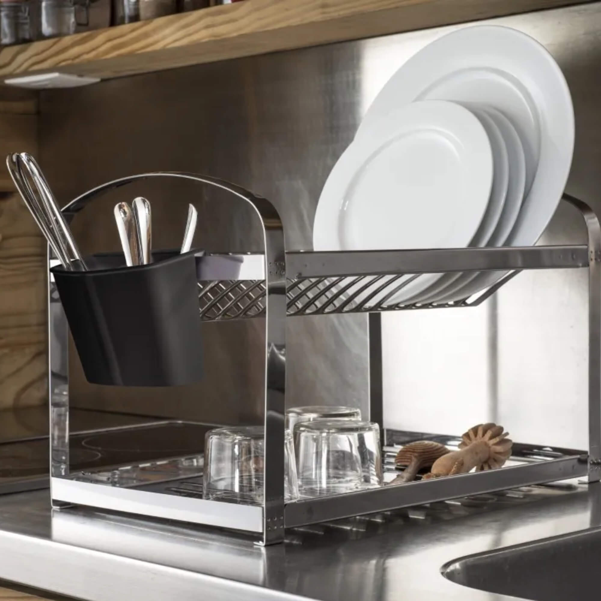 Escorredor de Louças Suprema com Porta Talheres 12 Pratos Aço Inox Brinox - 2099/112
