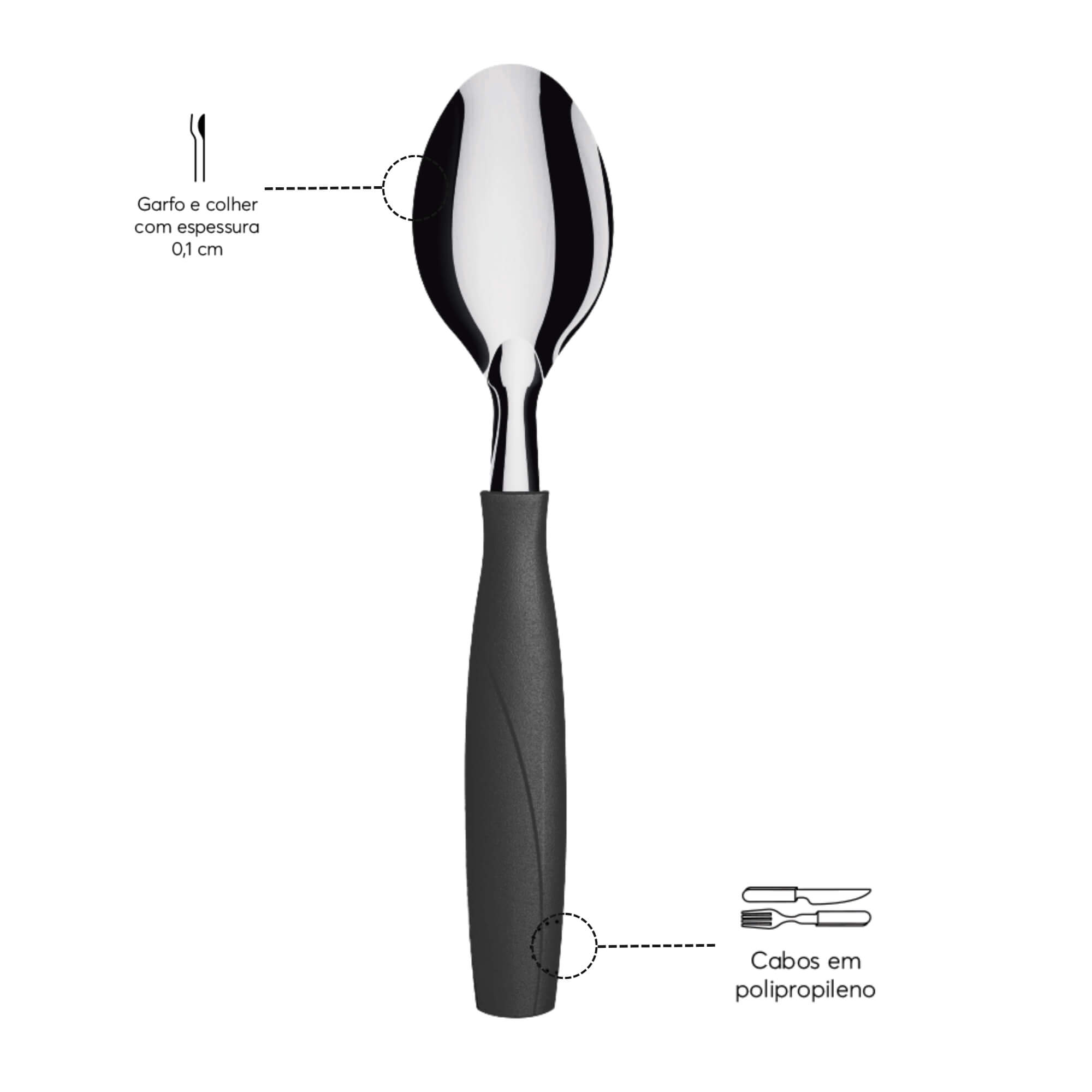 Colher de Mesa Itaparica 3 Peças Preto Brinox - 6001/310