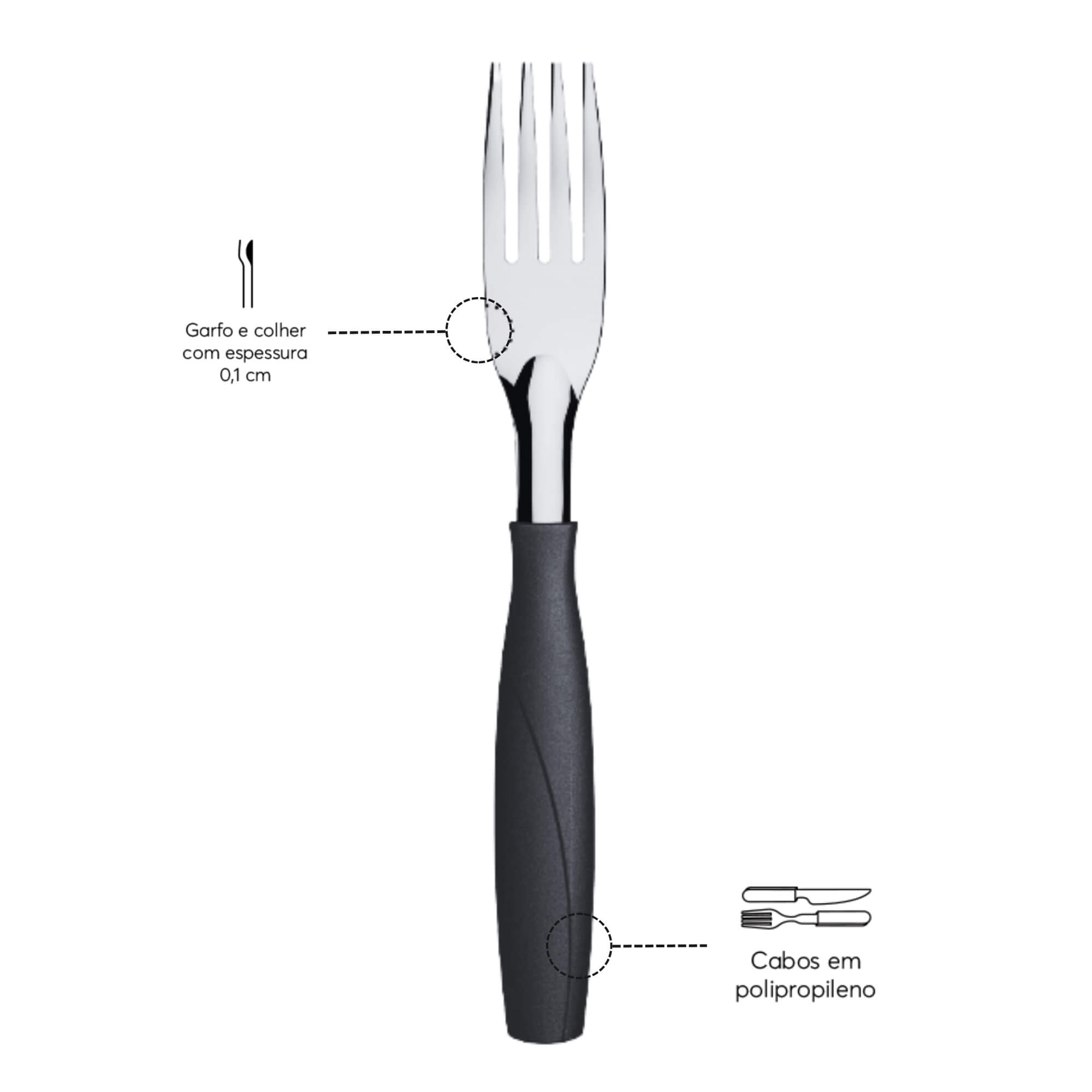 Garfos de Mesa Itaparica 3 Peças Preto Brinox - 6002/310