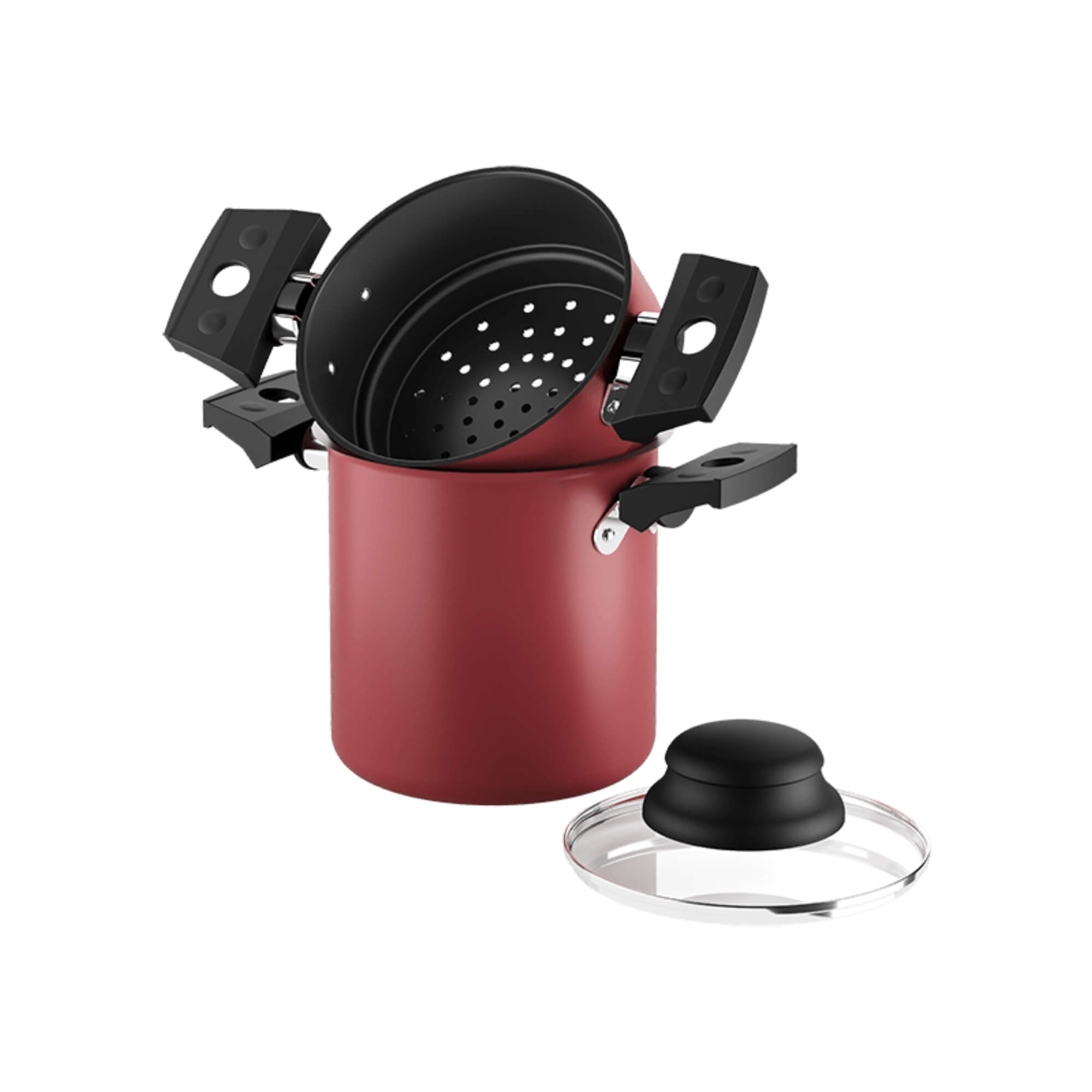 Cuscuzeira com Tampa 10cm Diâmetro 800ml Antiaderente Pro-flon Cor Vermelho Brinox - 7102/360