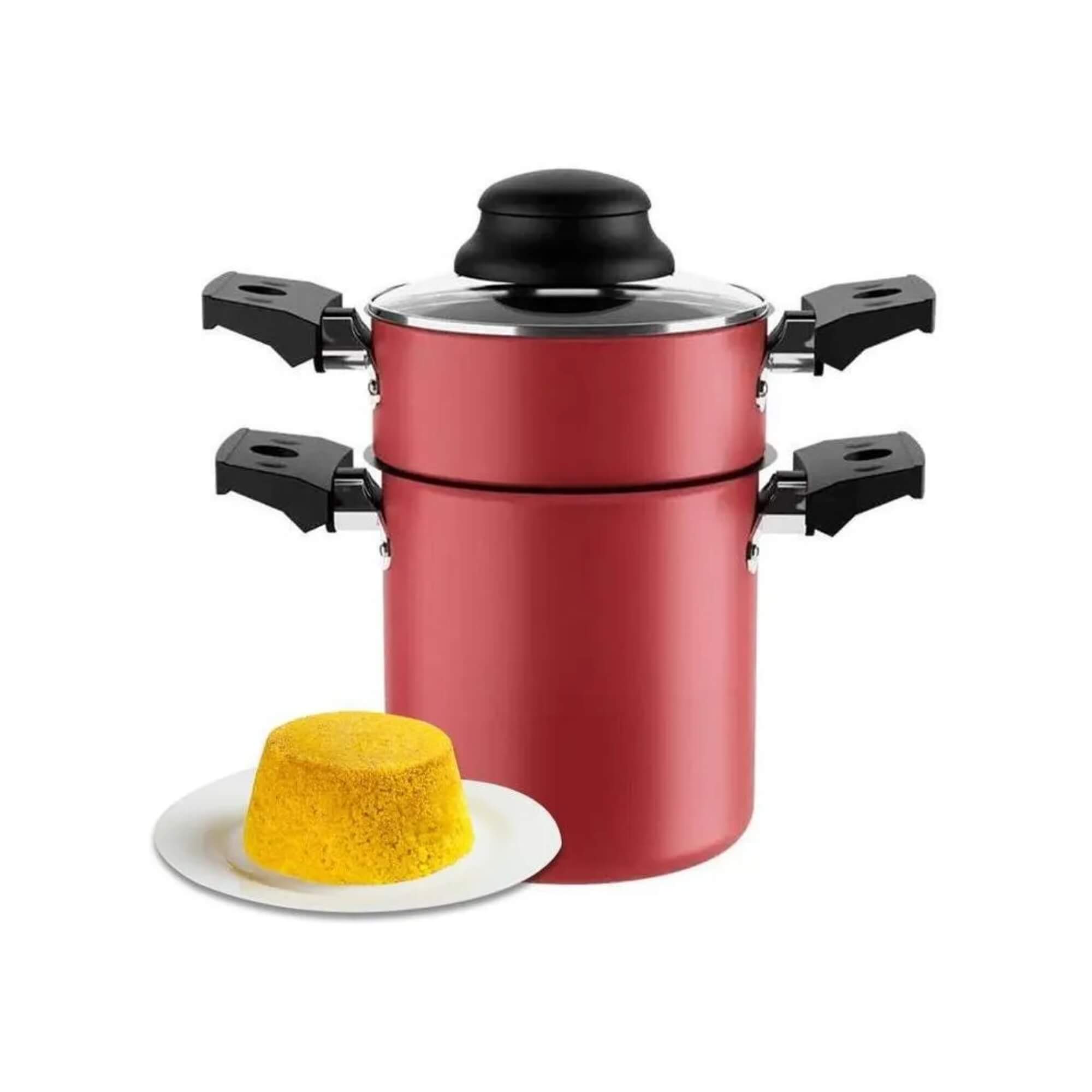 Cuscuzeira com Tampa 10cm Diâmetro 800ml Antiaderente Pro-flon Cor Vermelho Brinox - 7102/360