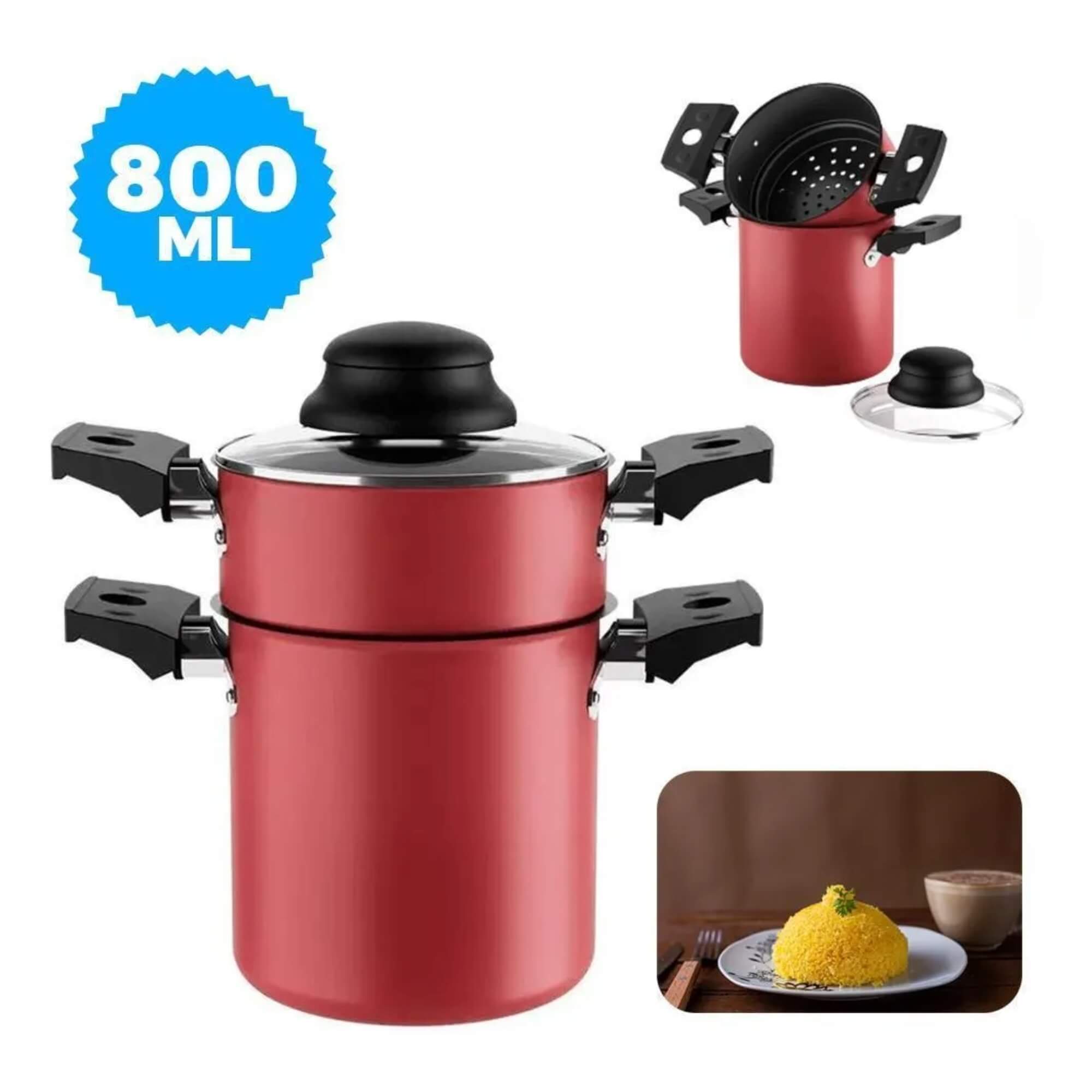 Cuscuzeira com Tampa 10cm Diâmetro 800ml Antiaderente Pro-flon Cor Vermelho Brinox - 7102/360