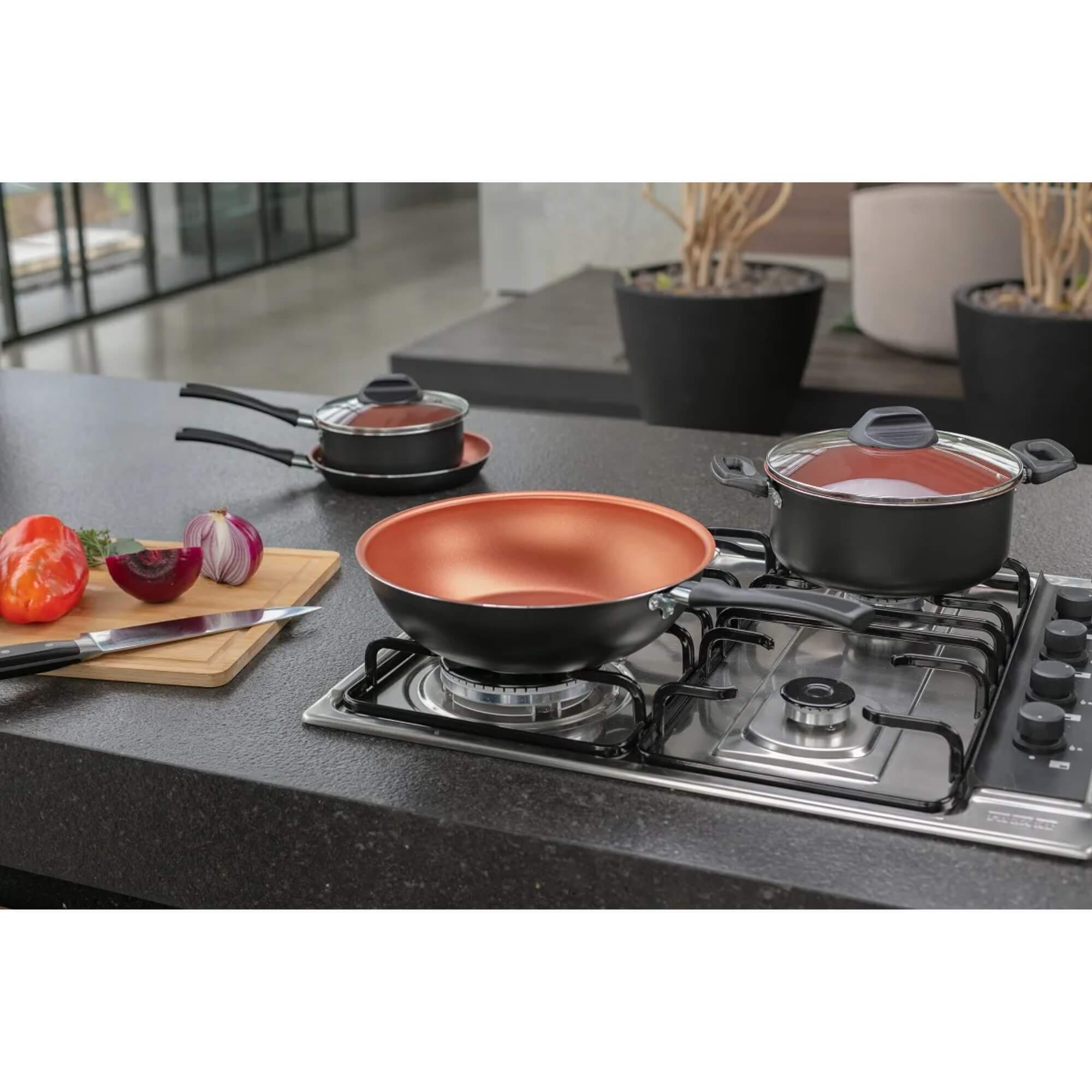Caçarola com Tampa Topázio 18cm 1,9L Antiaderente Pro-flon Cinza Range Brinox - 7233/360