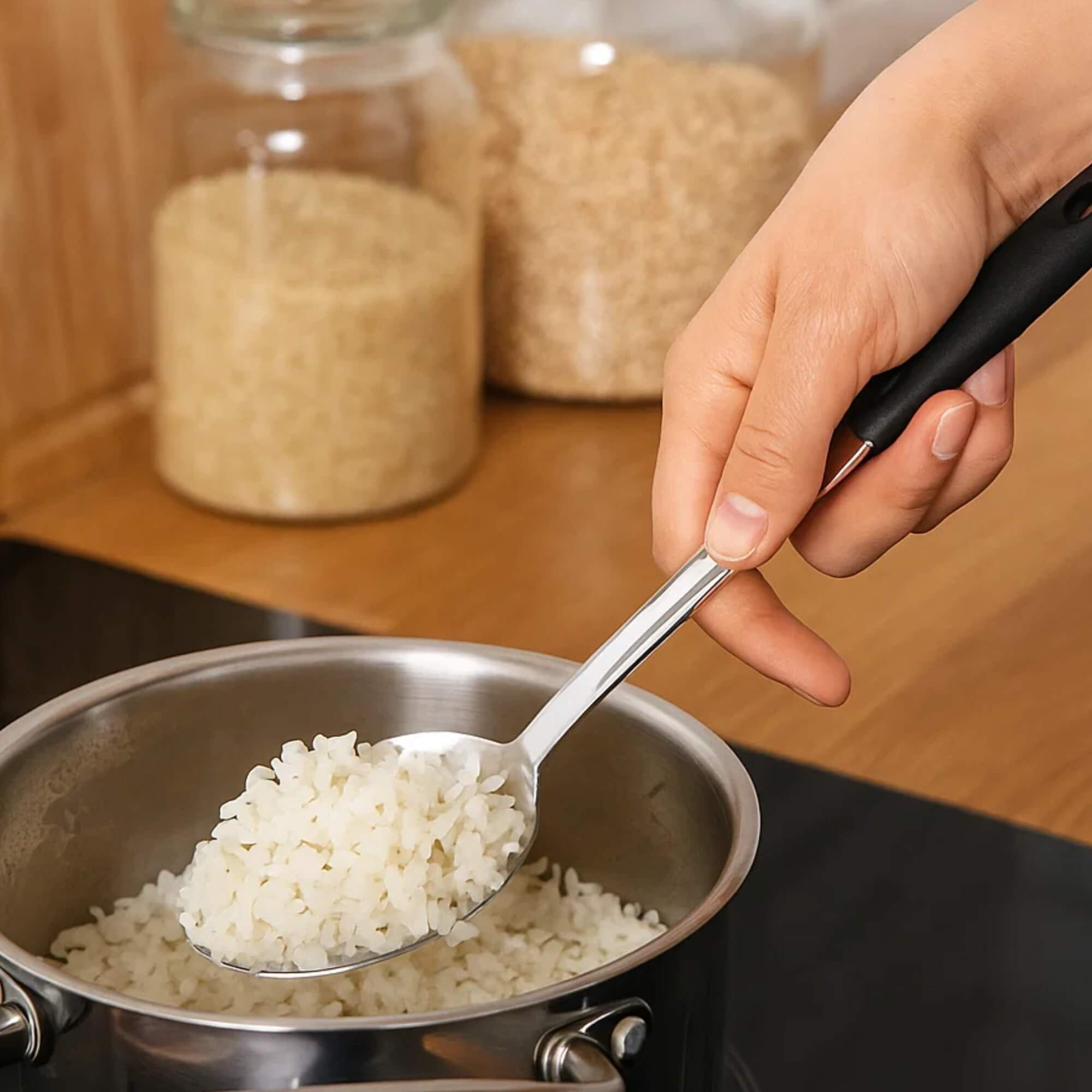 Colher para Arroz 30,5cm Linha Asti cabo preto Brinox - 2221/301