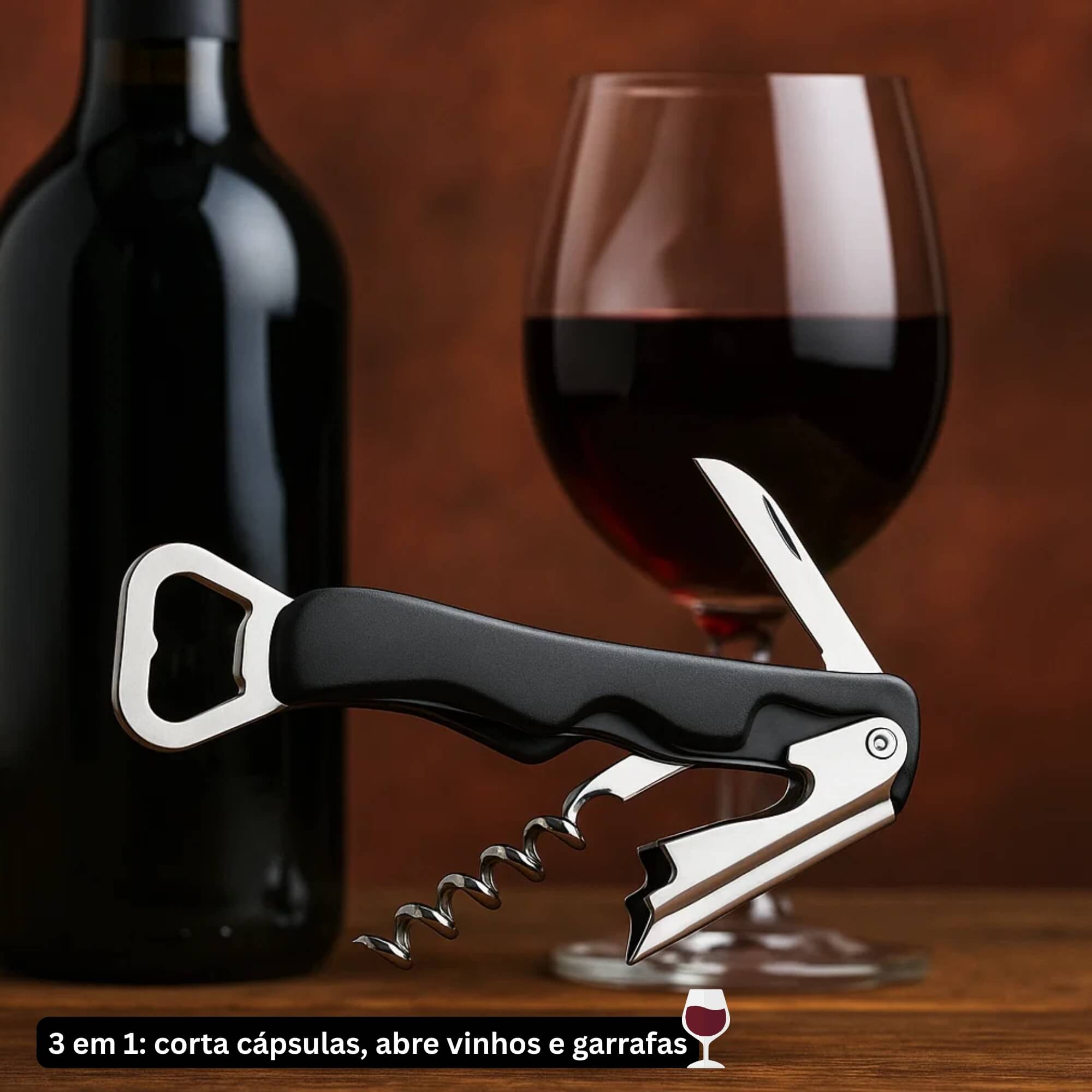 Saca Rolhas Abridor de Garrafas Preto Brinox - 2310/321
