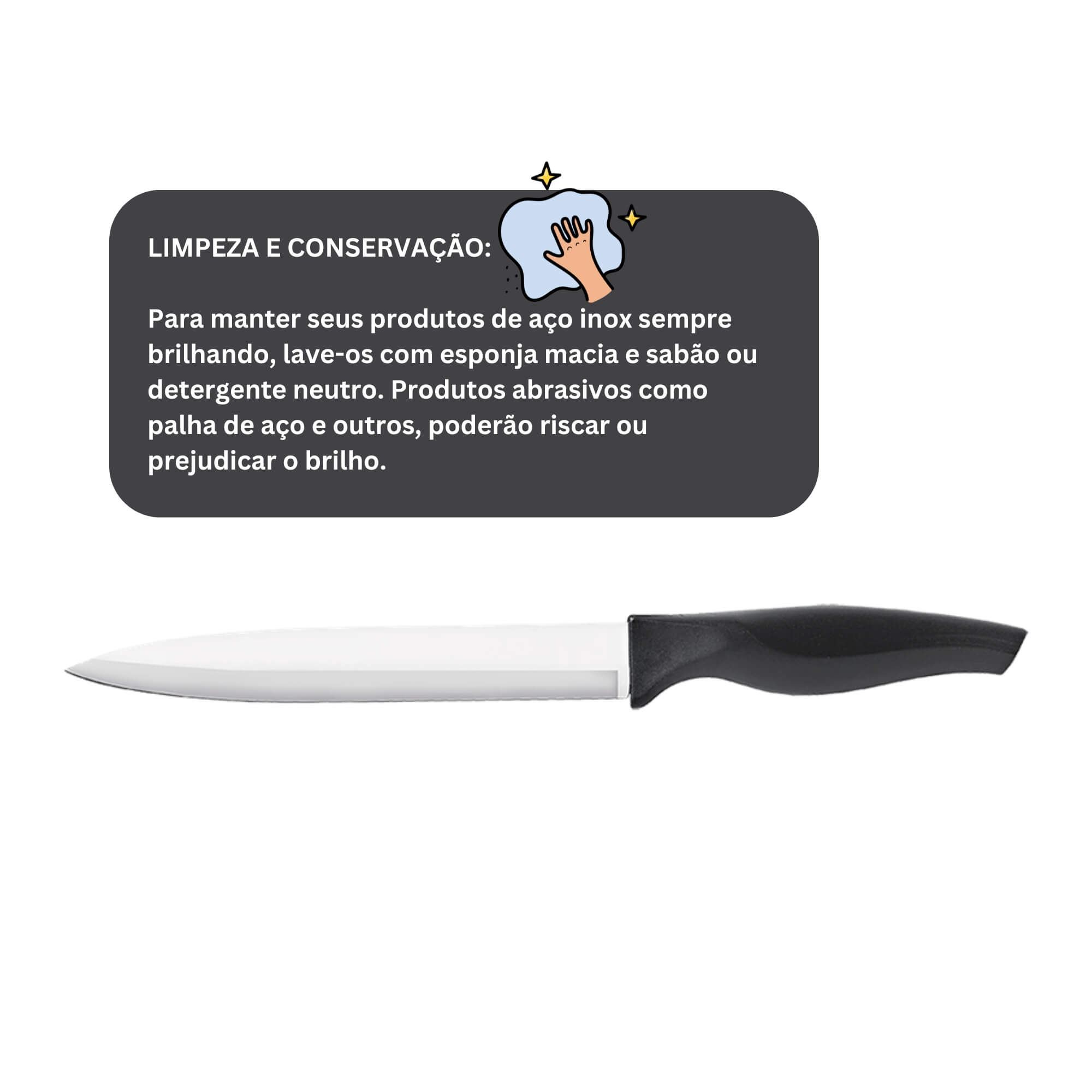 Faca Cozinha 7" lâmina de aço inoxidável polido e temperado cabo preto Brinox - 2556/303