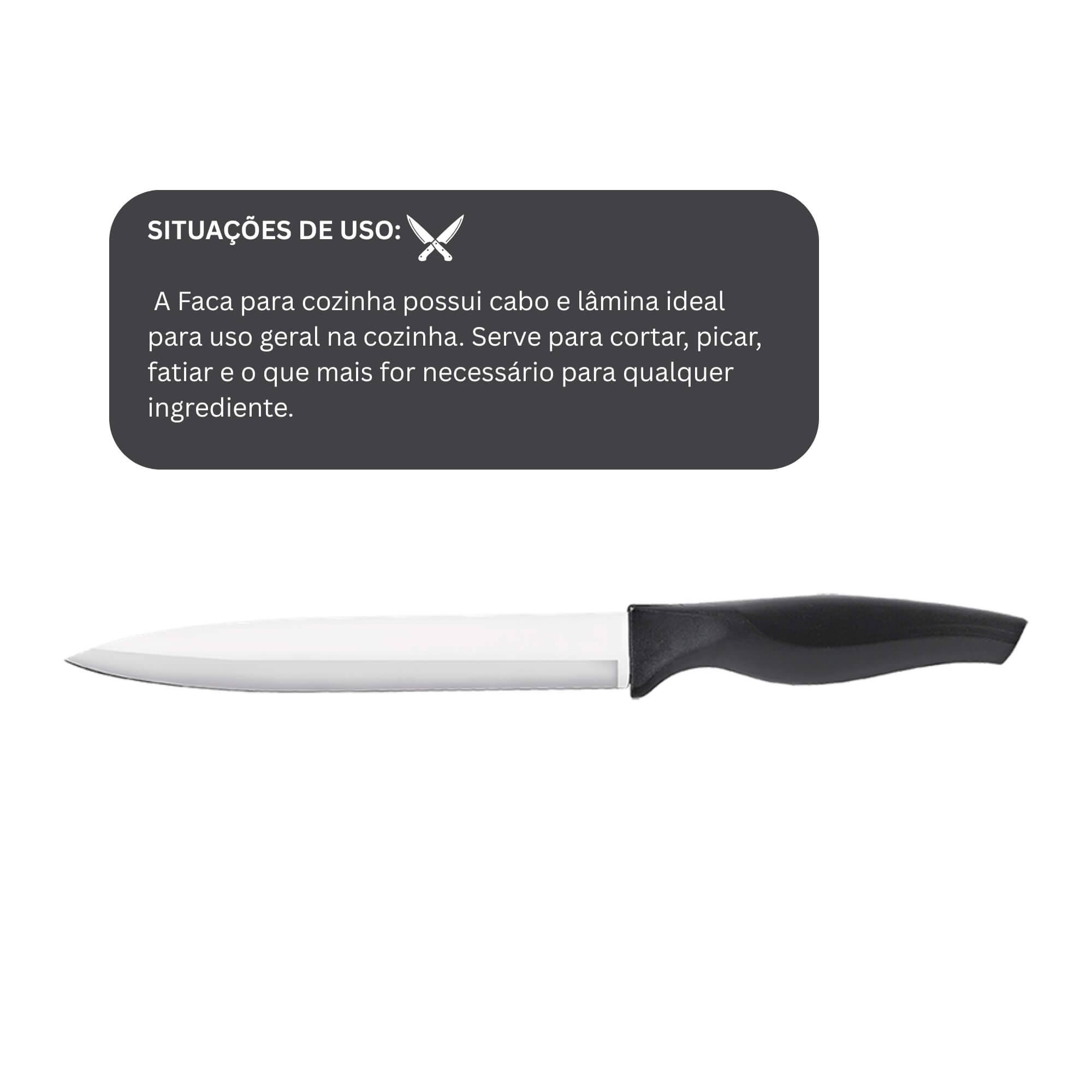 Faca Cozinha 7" lâmina de aço inoxidável polido e temperado cabo preto Brinox - 2556/303