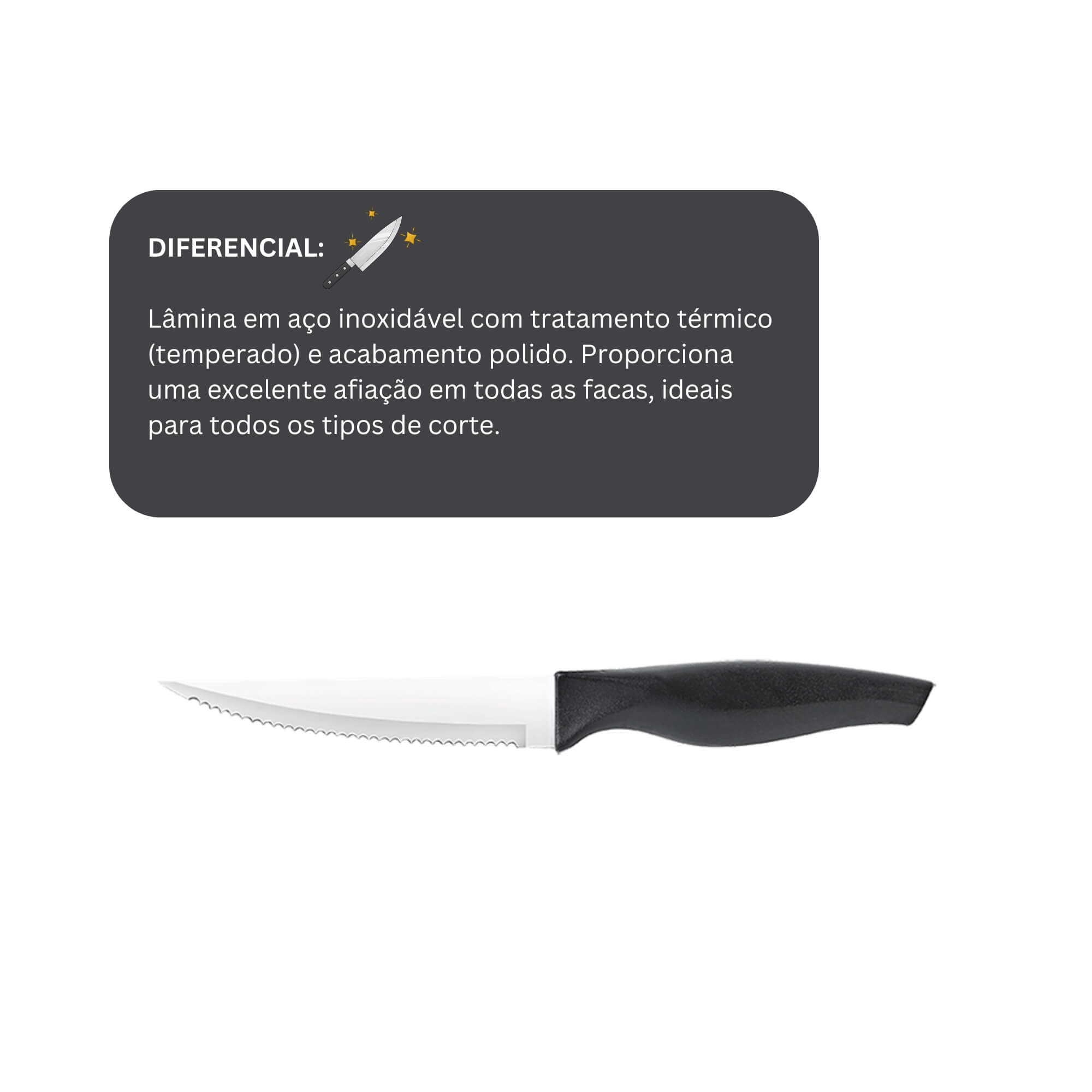 Faca Multiuso 4.5" Inox Cabo Preto Ideal para Cortes Diversos 22x2,4x1,7cm Brinox - 2556/305