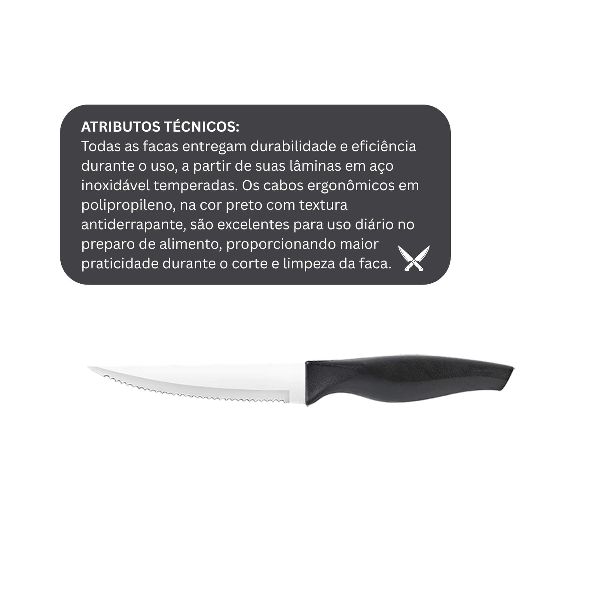 Faca Multiuso 4.5" Inox Cabo Preto Ideal para Cortes Diversos 22x2,4x1,7cm Brinox - 2556/305