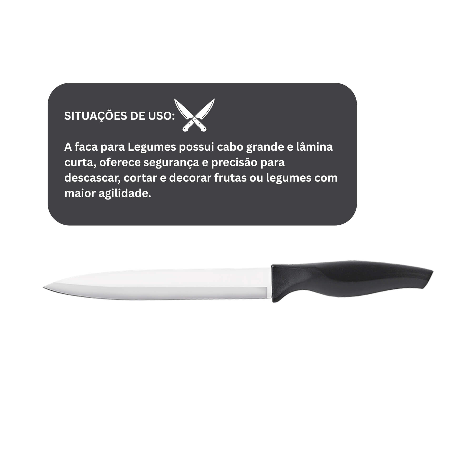 Faca para Legumes 3,5" lâmina aço inoxidável polido e temperado cabo preto Brinox - 2556/306