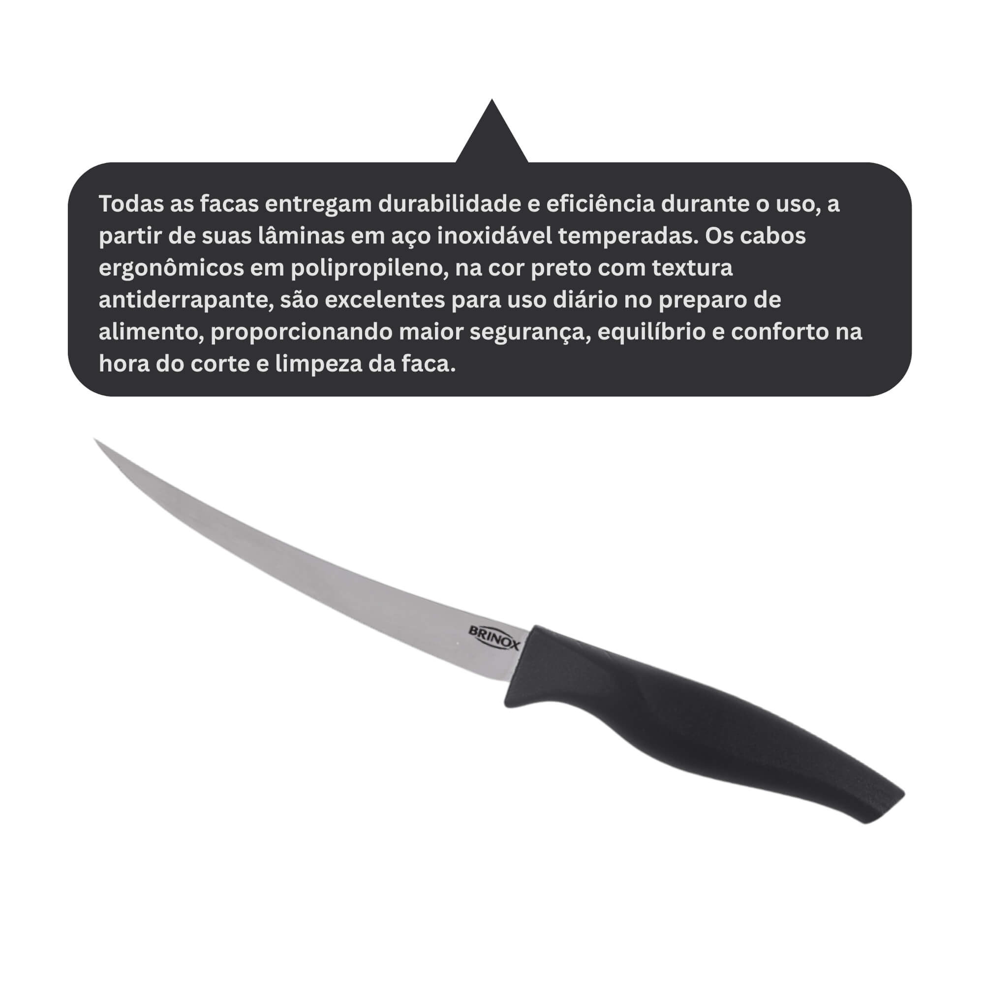 Faca para Tomate 5" lâmina aço inoxidável polido e temperado cabo preto Cross Brinox - 2556/314