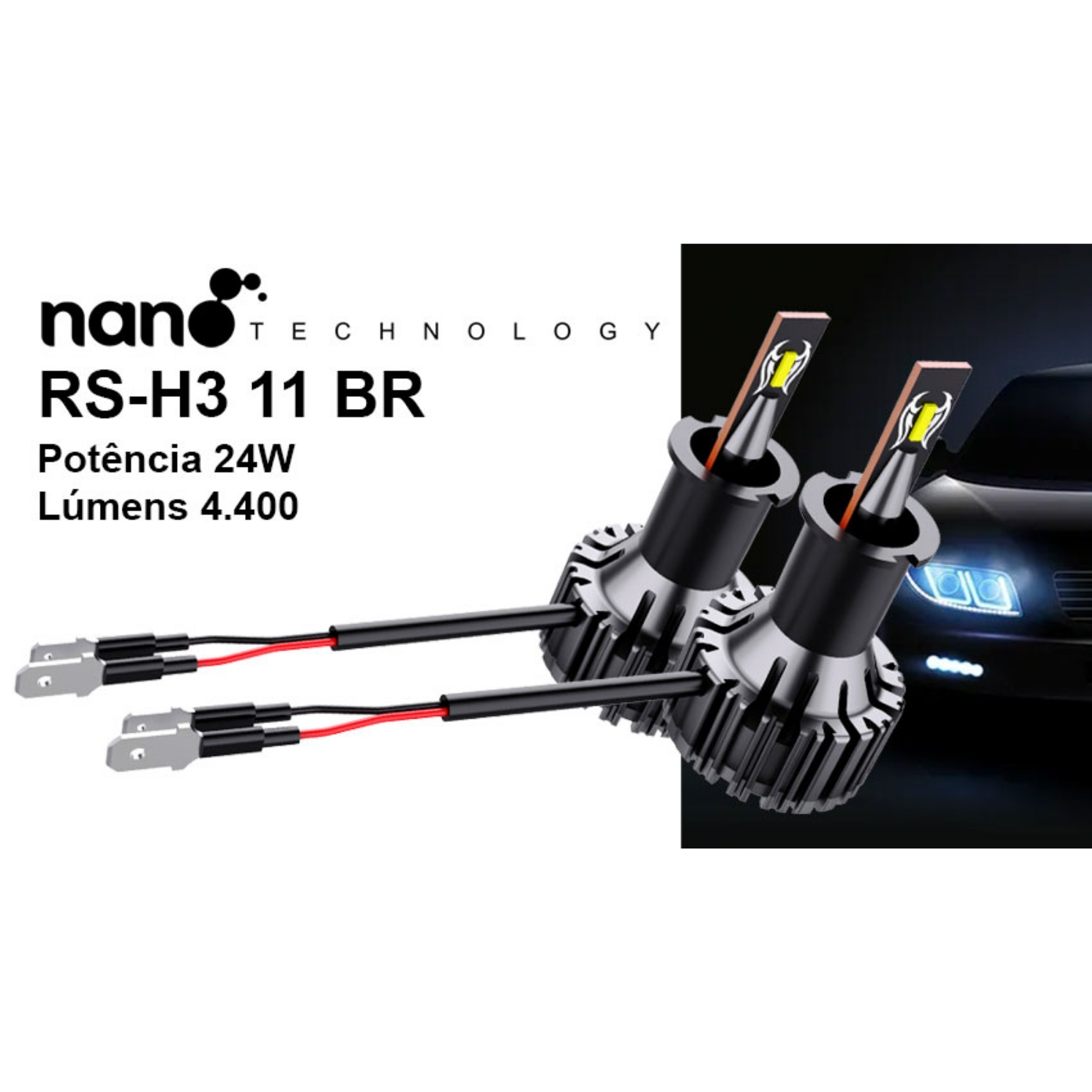 Par de Lâmpadas LED Veicular H3 Linha Nano LED Roadstar - RS-H3 11BR MI