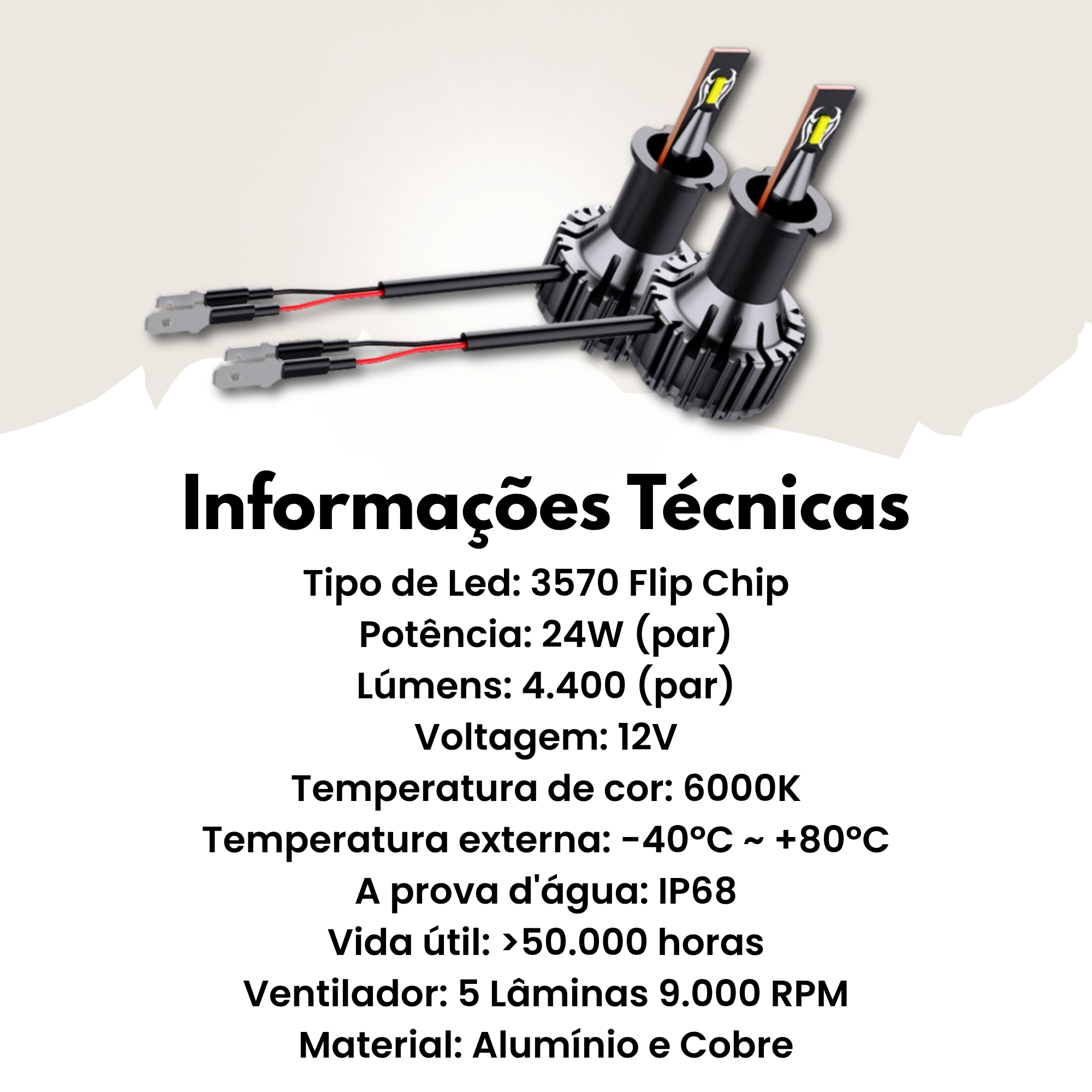 Par de Lâmpadas LED Veicular H3 Linha Nano LED Roadstar - RS-H3 11BR MI