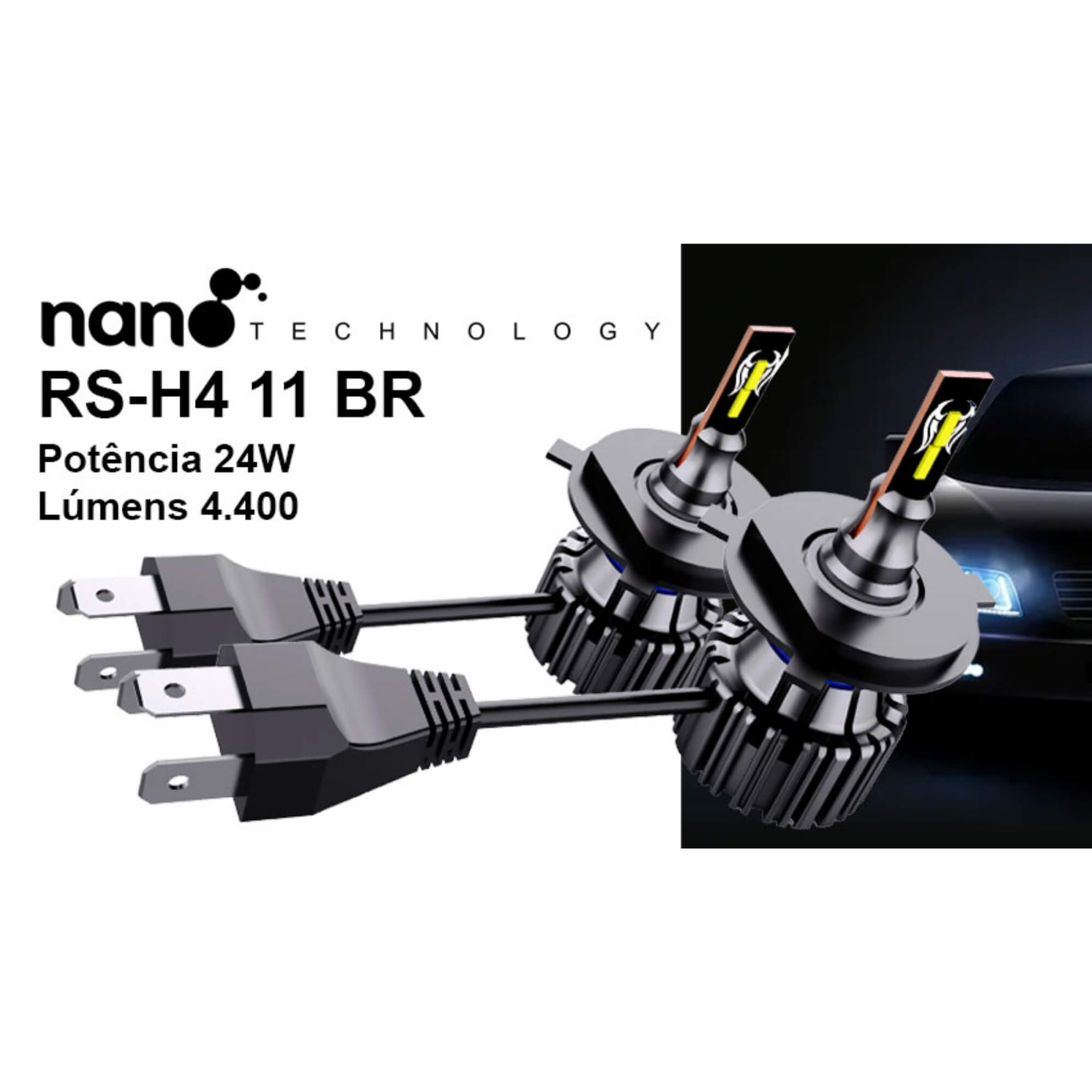 Par de Lâmpadas LED Veicular H4 Linha Nano LED Roadstar 4400LM - RS-H4 11BR MI