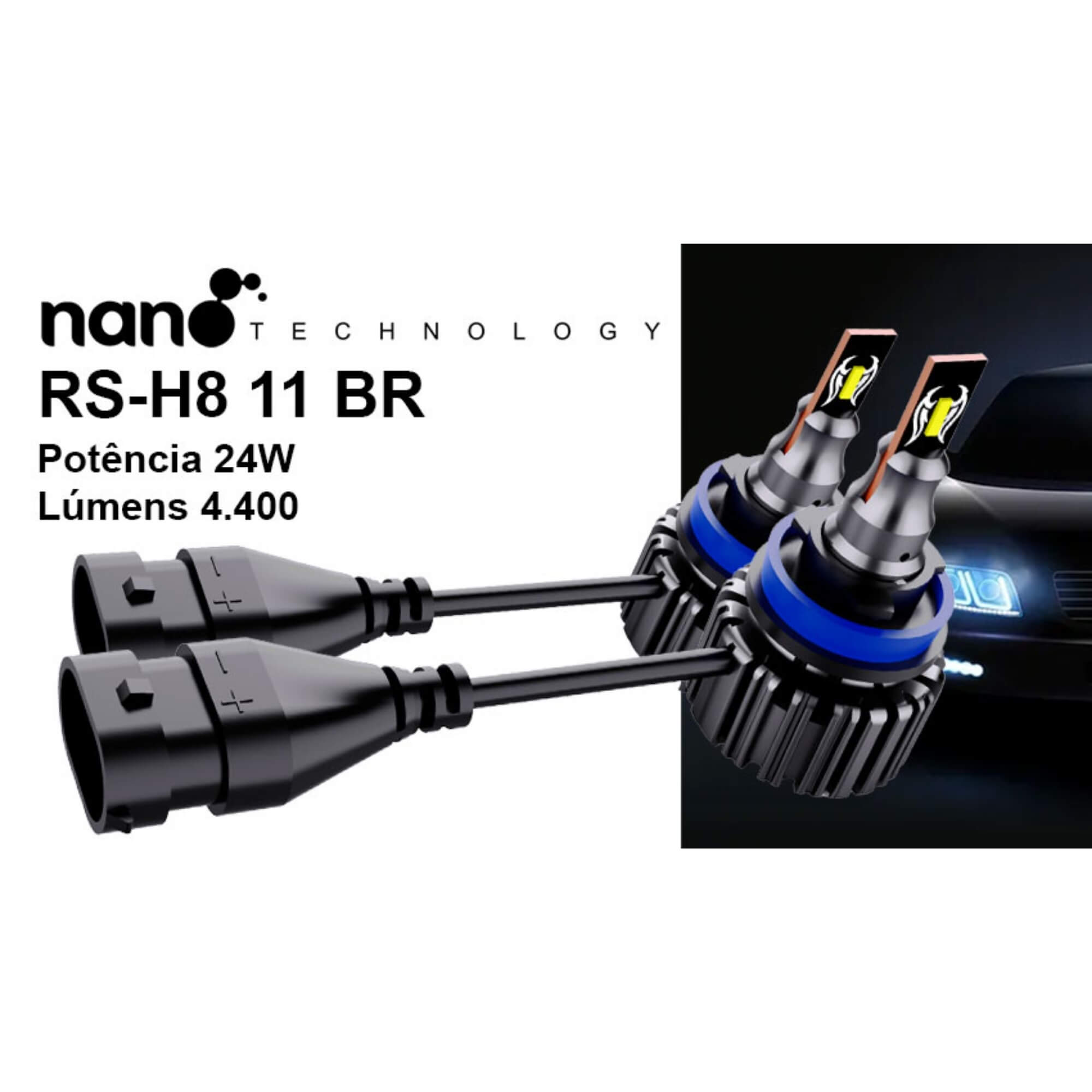 Par de Lâmpadas LED Veicular H8 Linha Nano LED Roadstar - RS-H8 11BR MI