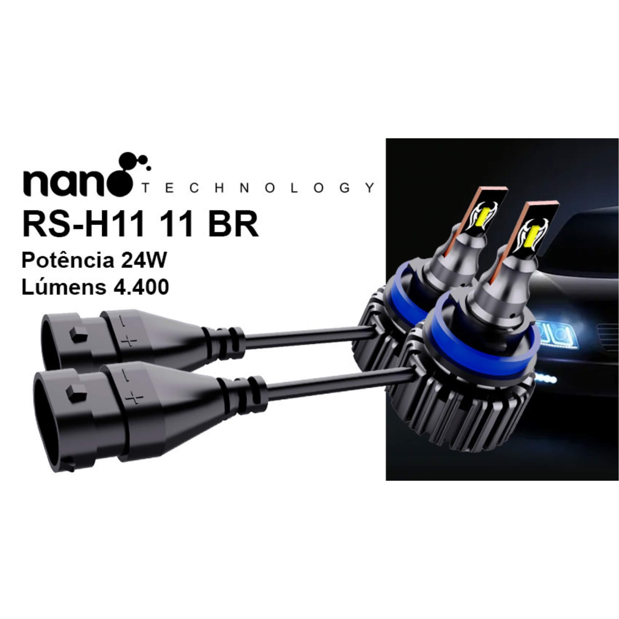 Par de Lâmpadas LED Veicular H11 Linha Nano LED Roadstar - RS-H11 11BR MI