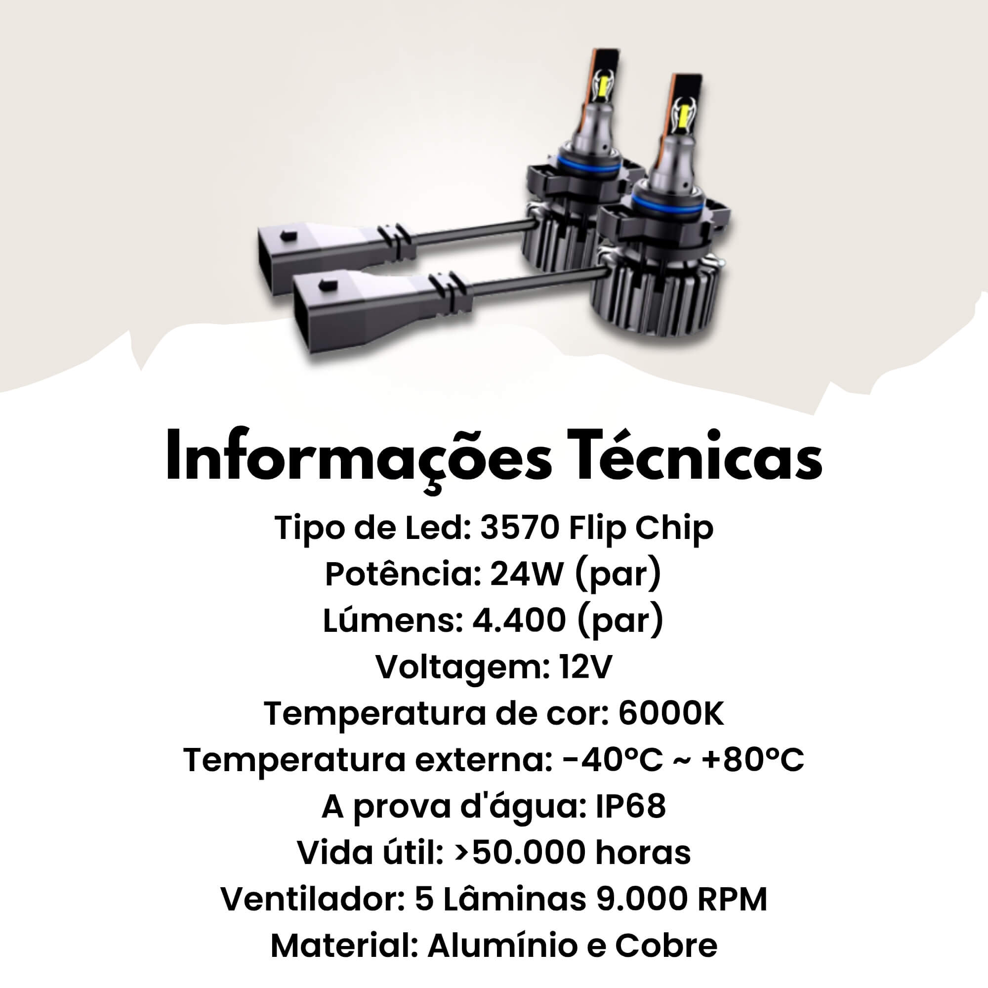 Par de Lâmpadas LED Veicular H16 Linha Nano LED Roadstar - RS-H16 11BR MI