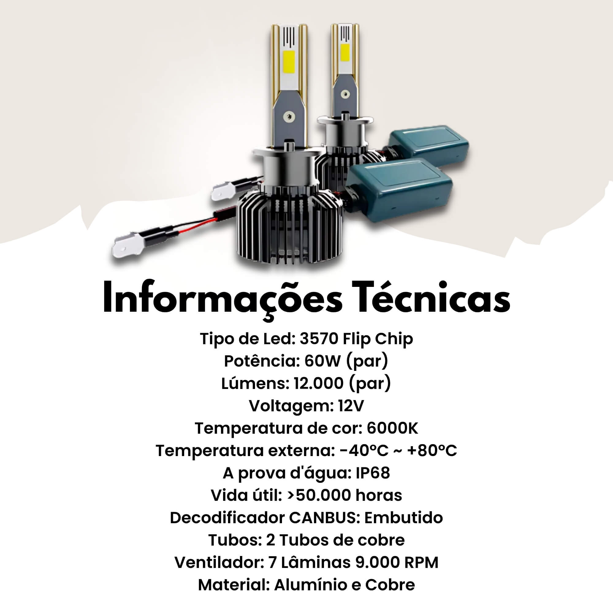 Par de Lâmpadas LED Veicular H1 Linha Power Light Roadstar - RS-H1 16BR MI