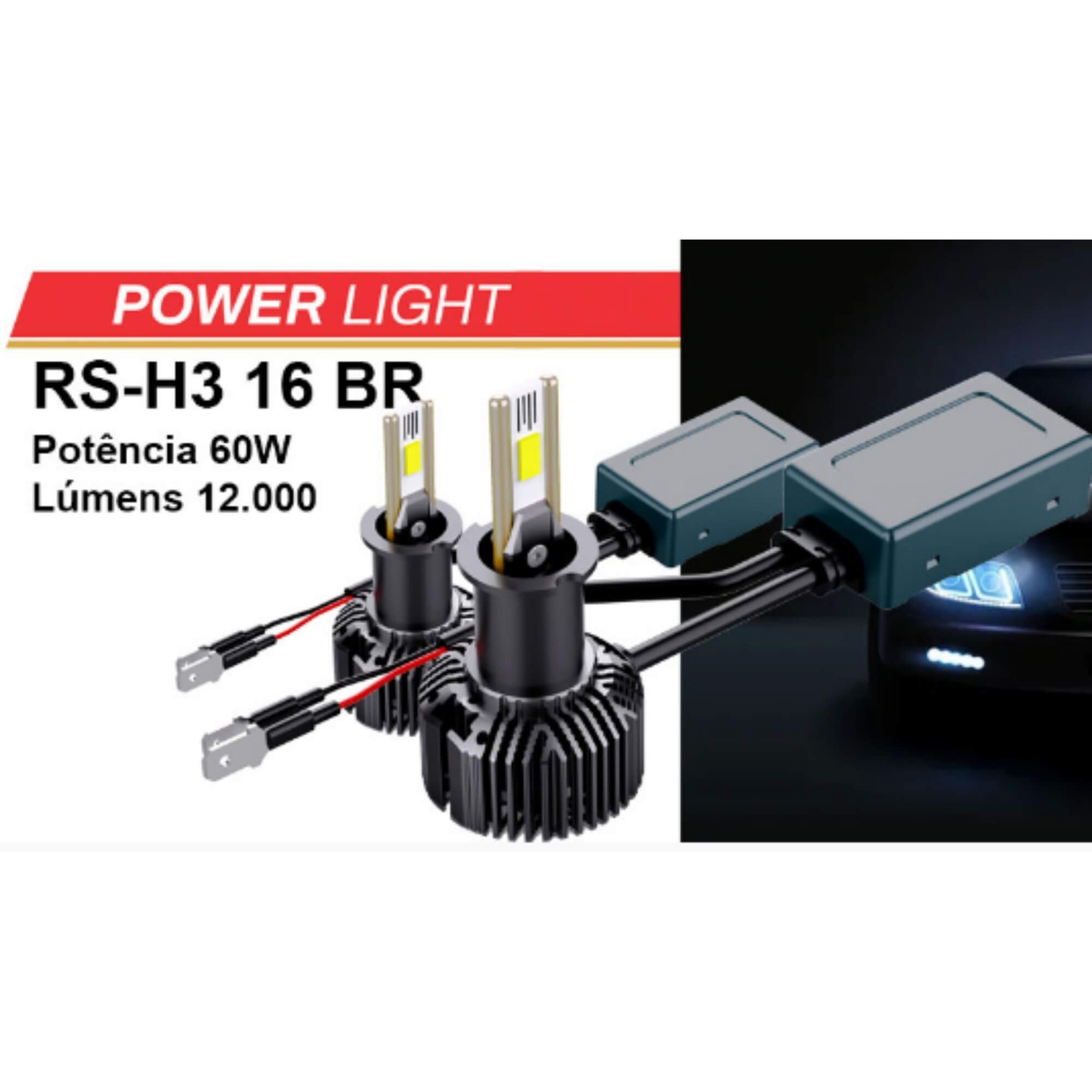 Par de Lâmpadas LED Veicular H3 Linha Power Light Roadstar - RS-H3 16BR MI