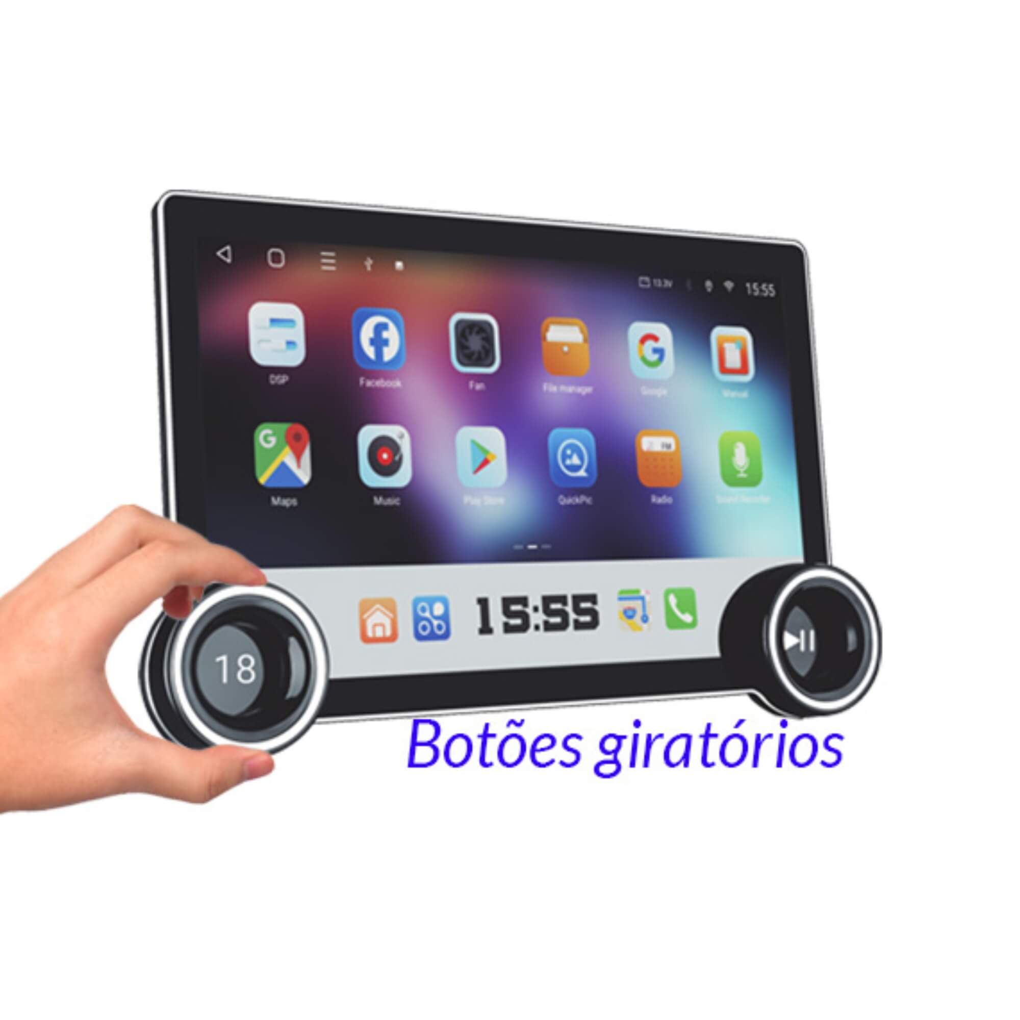 Multimídia Android Carplay c/ Botões Giratórios e Tela QLED 11,8" Pro Line Roadstar - RS1180BR MI