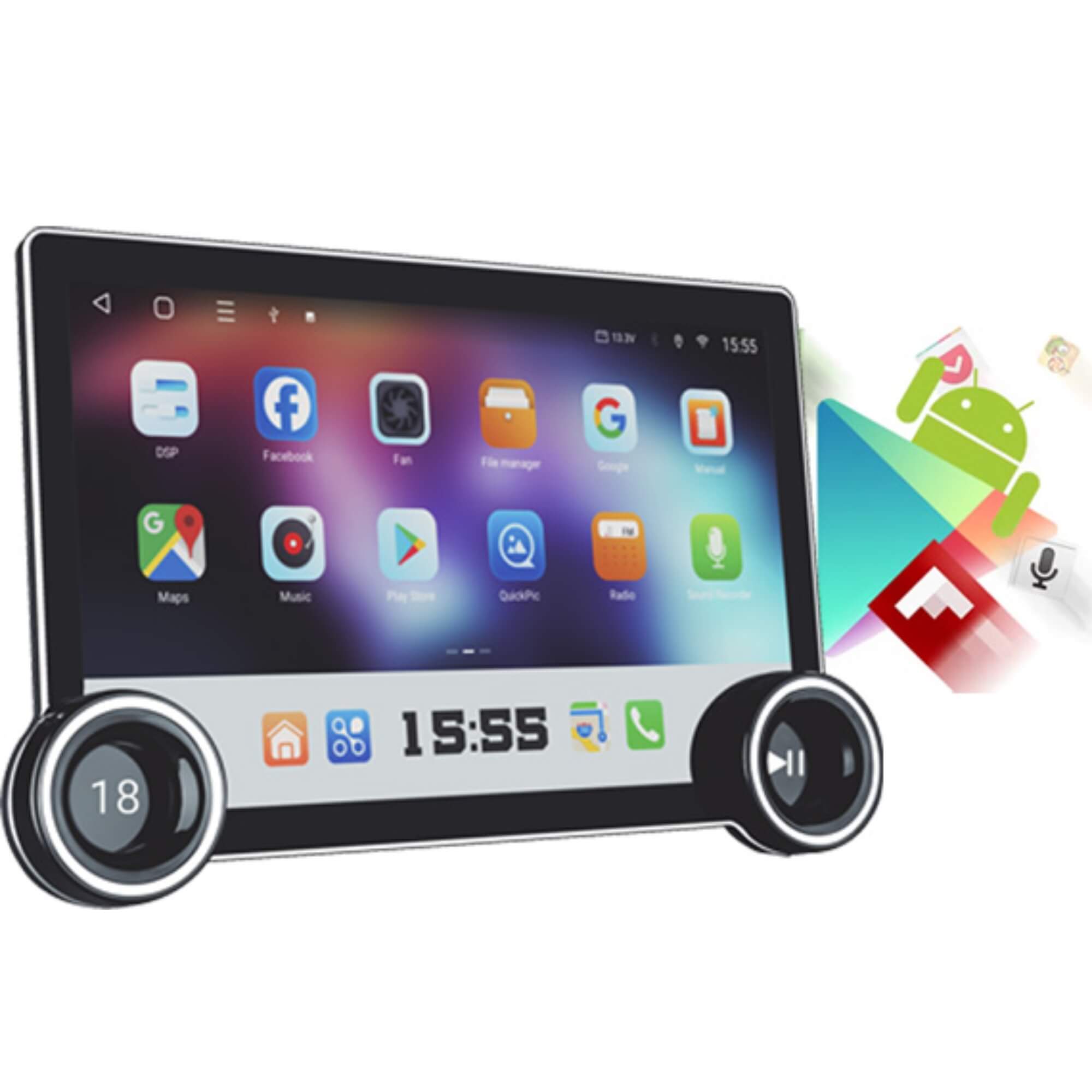 Multimídia Android Carplay c/ Botões Giratórios e Tela QLED 11,8" Pro Line Roadstar - RS1180BR MI