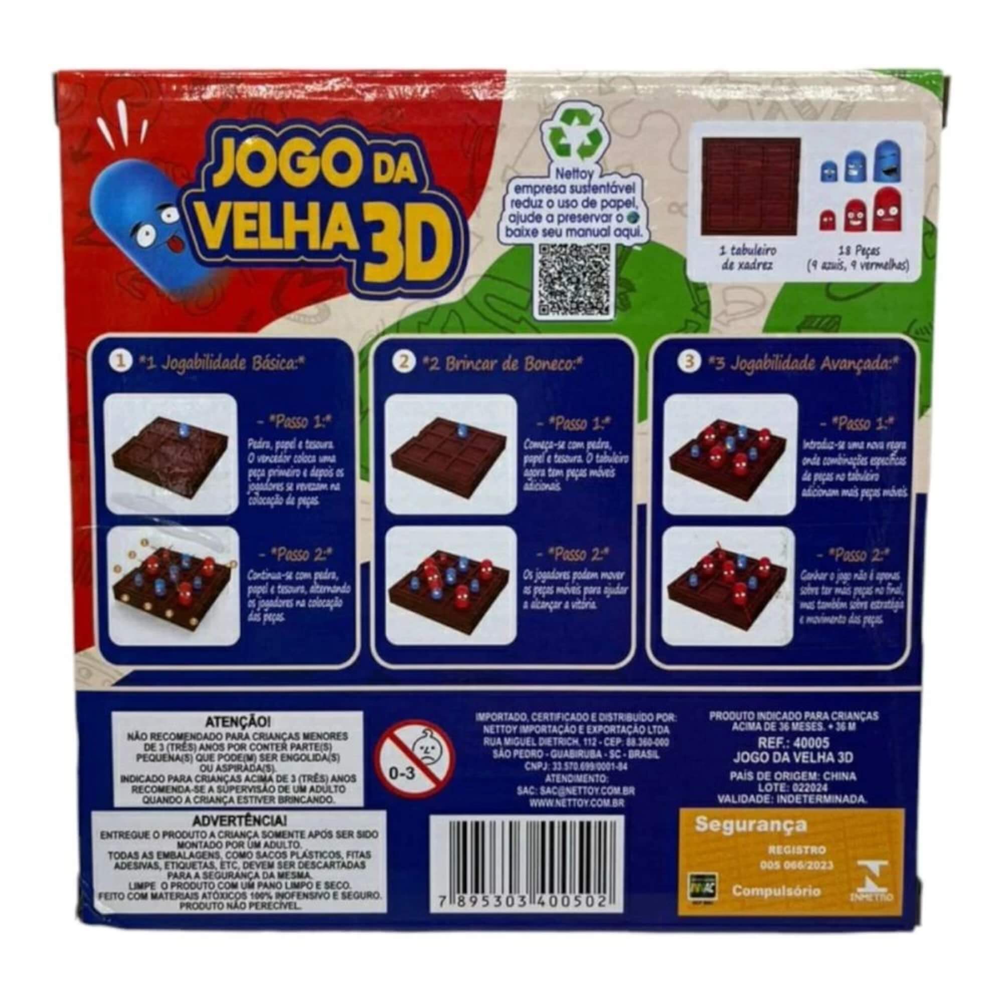 Brinquedo Infantil Jogo da Velha 3D Nettoy - 40005