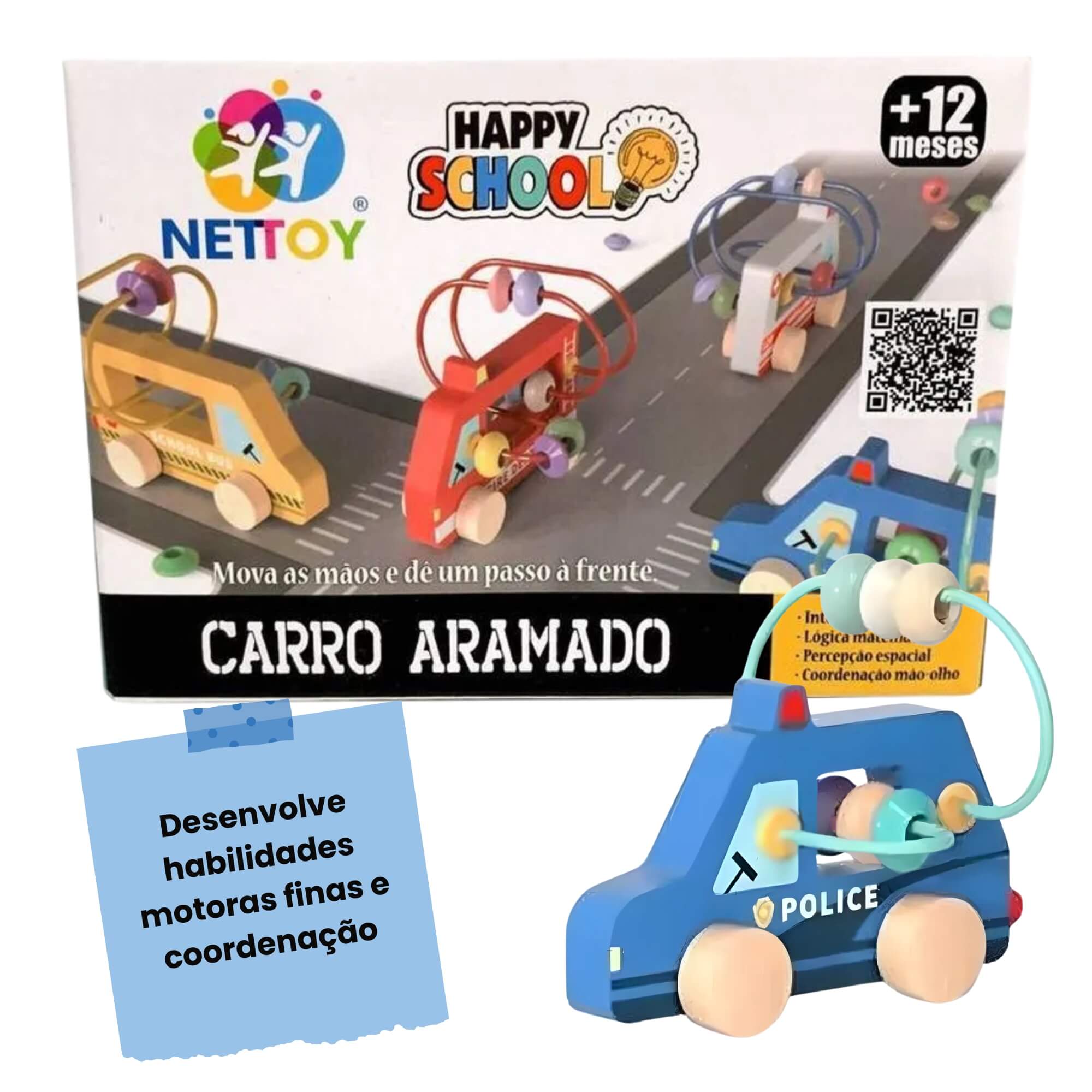 Brinquedo Educativo Happy School Carro Aramado +12 meses Nettoy - 40034