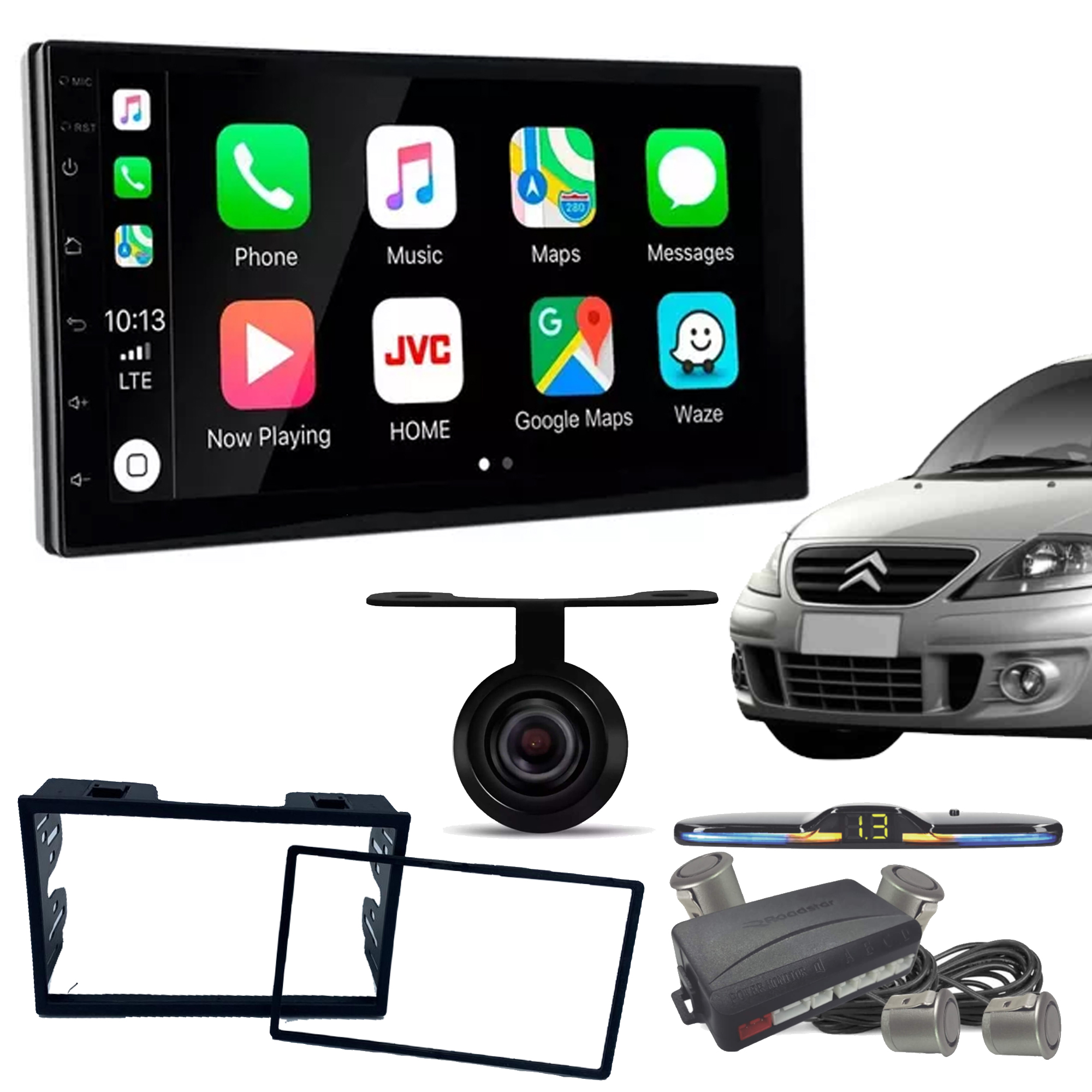 COMP Kit Multimidia Android 13 7" 2+32GB Citroen C3 2000 a 2013  Câmera Carplay e Android Auto + Sensor re Prata