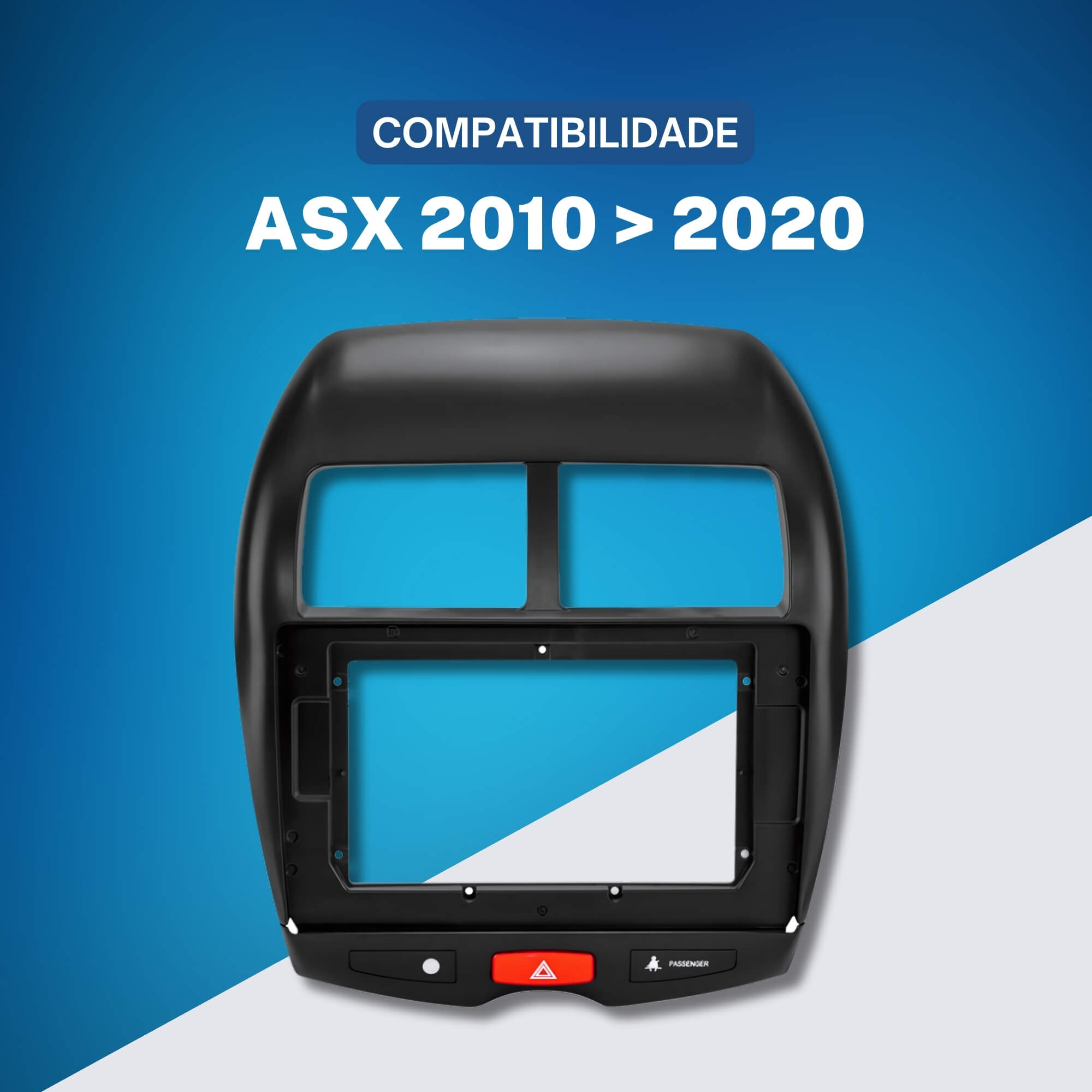 COMP Moldura 10" Polegadas Preta compatível com Mitsubishi ASX 2010 a 2020 + Redutor 9"