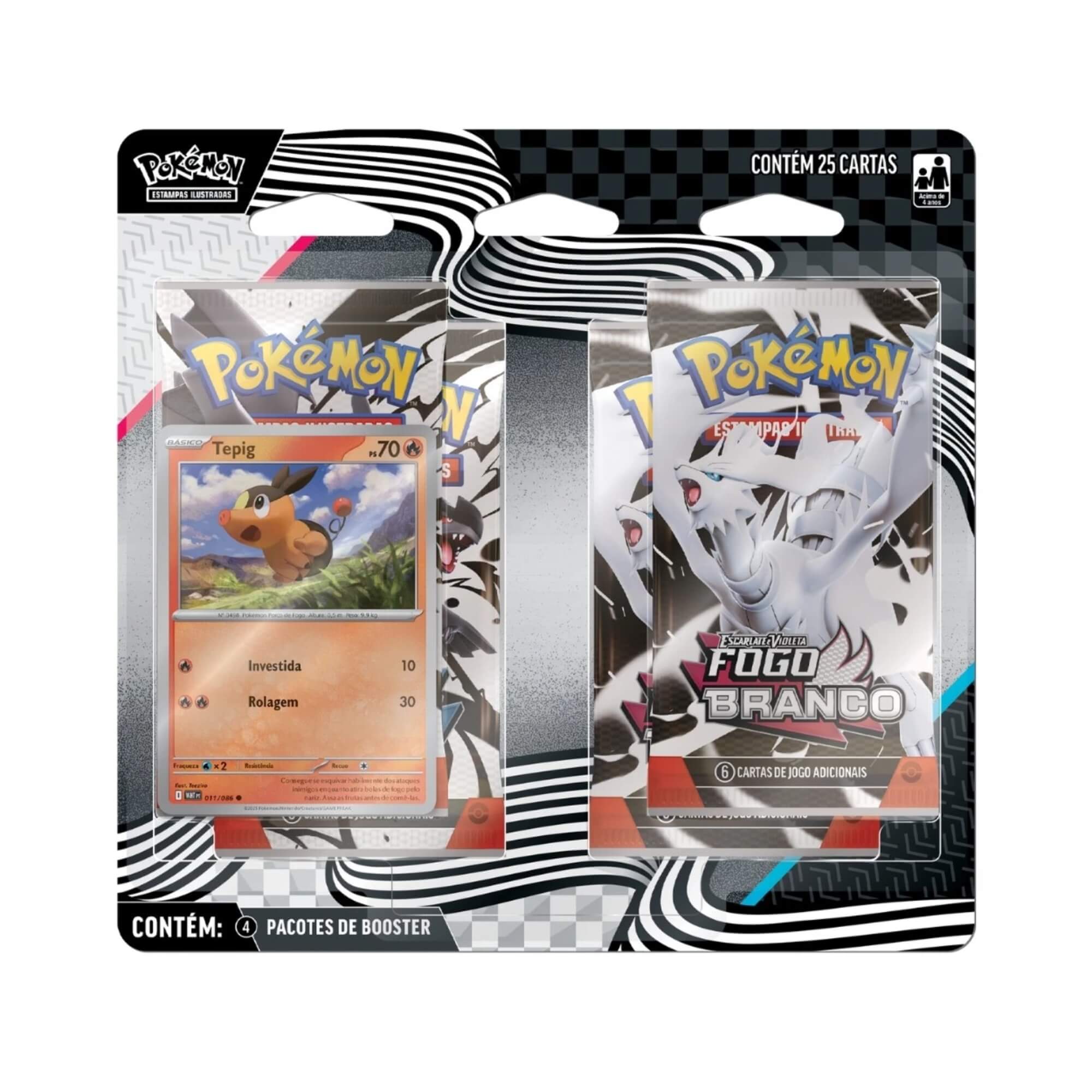 Pokemon 3x Blister Quadruplo Fogo Branco e Raio Preto Snivy, Tepig, Oshawott Copag - 35899