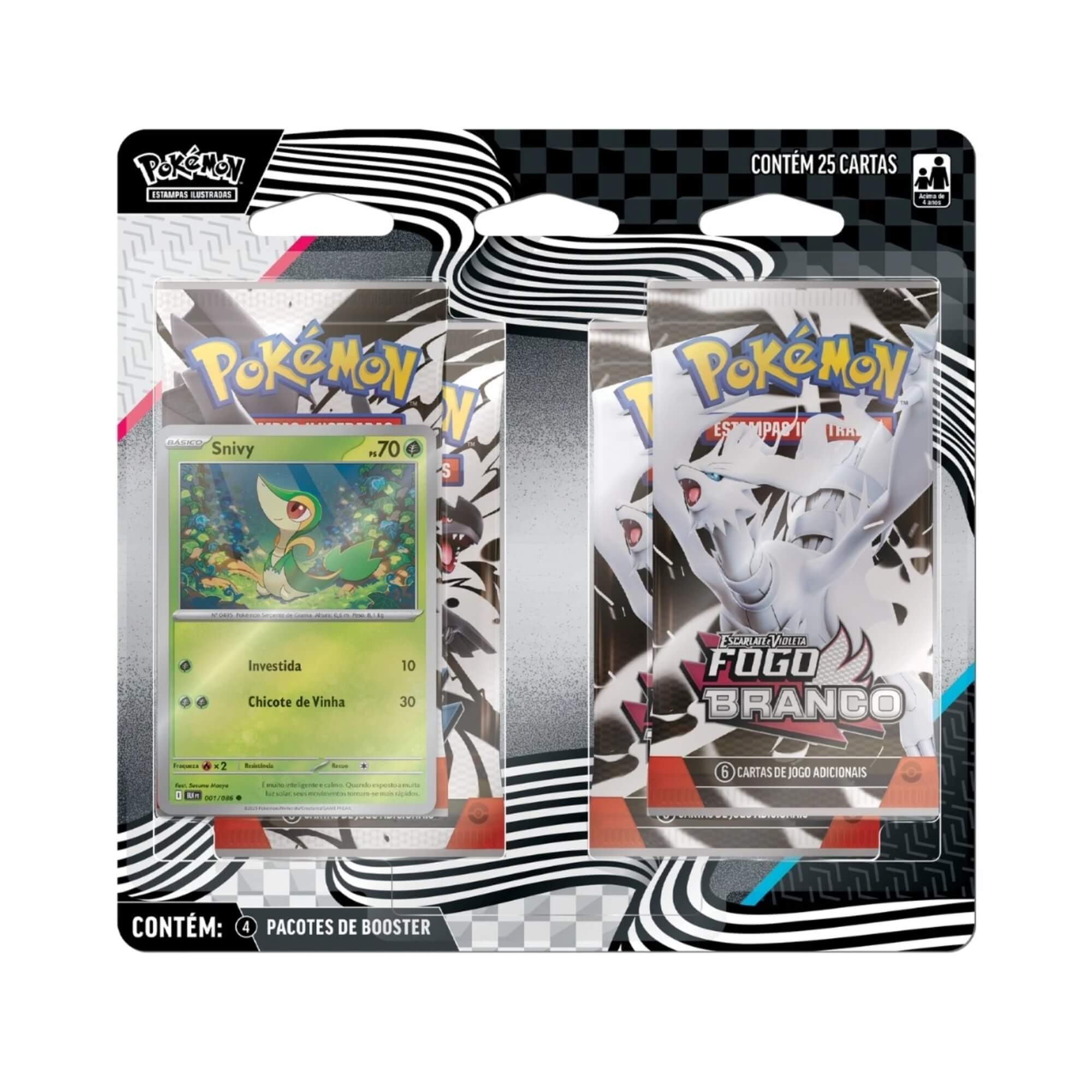 Pokemon 3x Blister Quadruplo Fogo Branco e Raio Preto Snivy, Tepig, Oshawott Copag - 35899