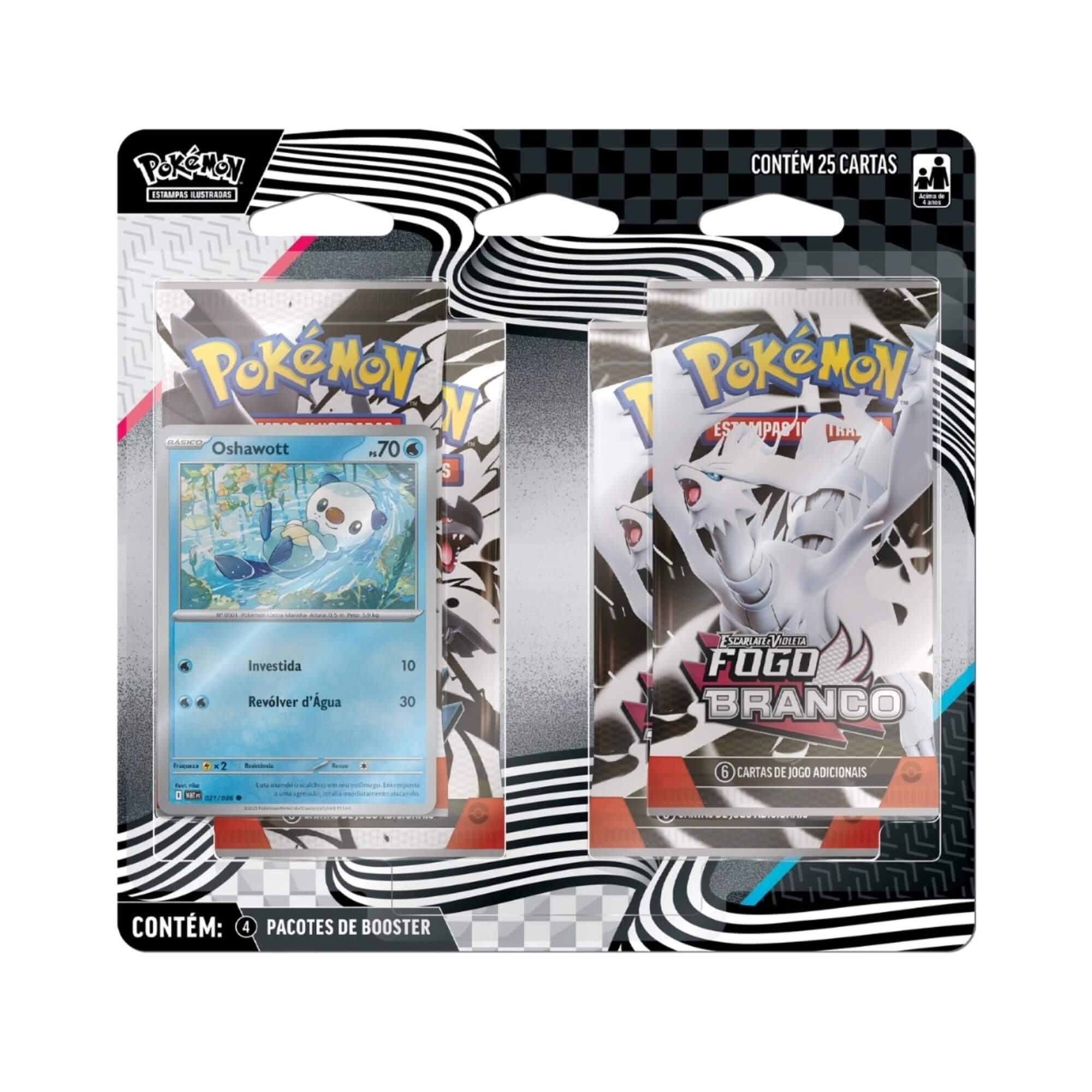Pokemon 3x Blister Quadruplo Fogo Branco e Raio Preto Snivy, Tepig, Oshawott Copag - 35899