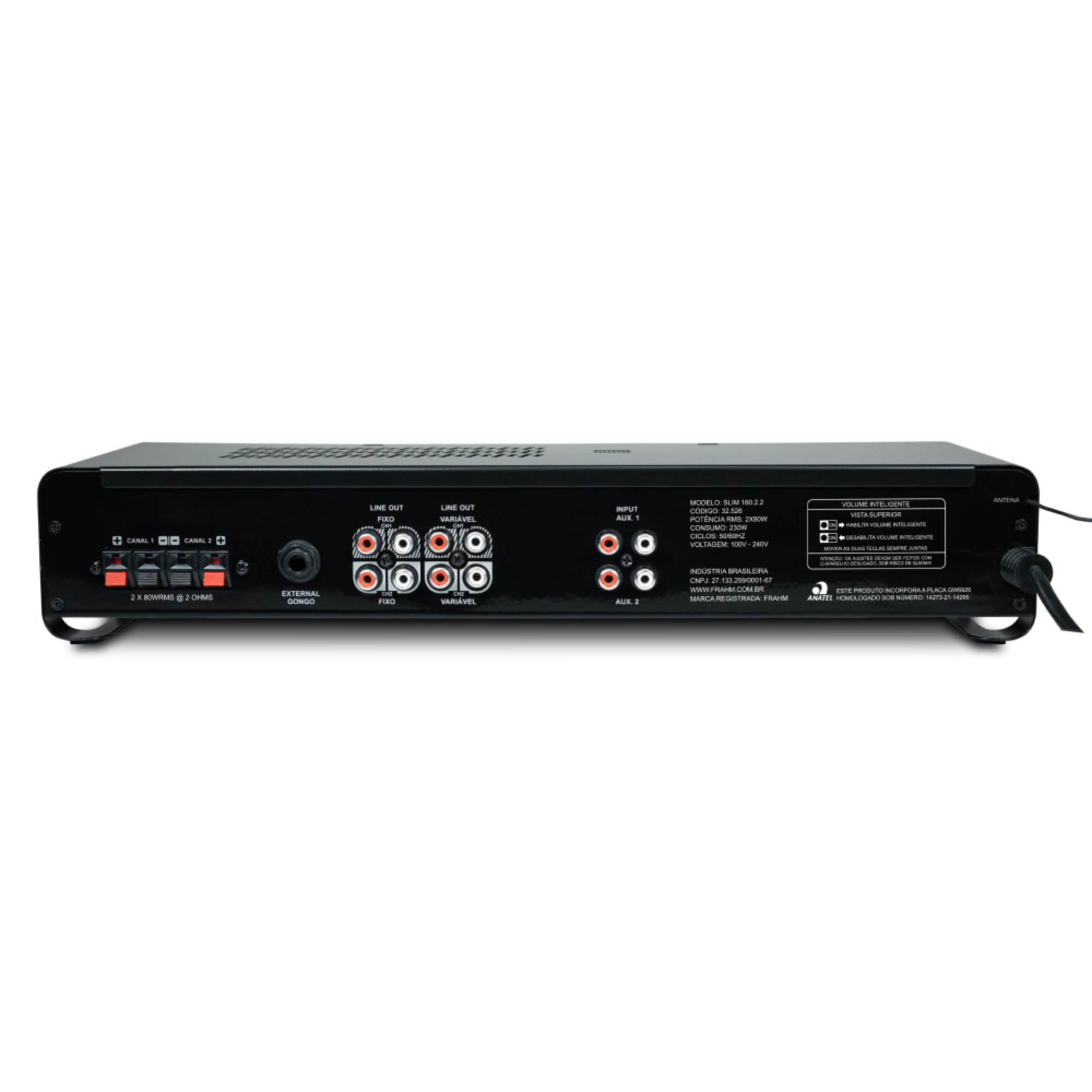 Amplificador Slim 160.2.2 2x80W RMS Bivolt Bluetooth USB FM Frahm - 32526