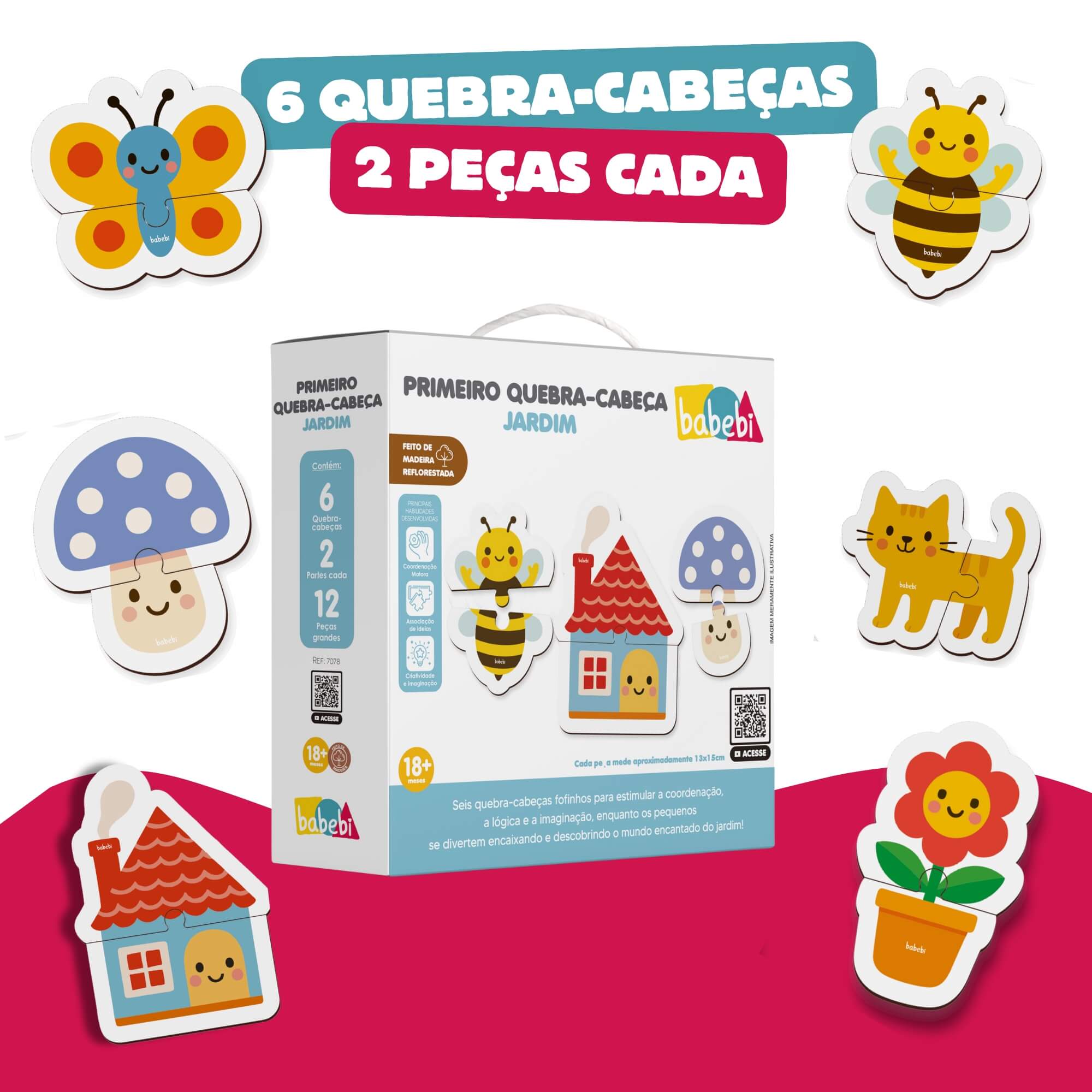 Brinquedo Infantil Primeiro Quebra-Cabeça Jardim Babebi - 7078
