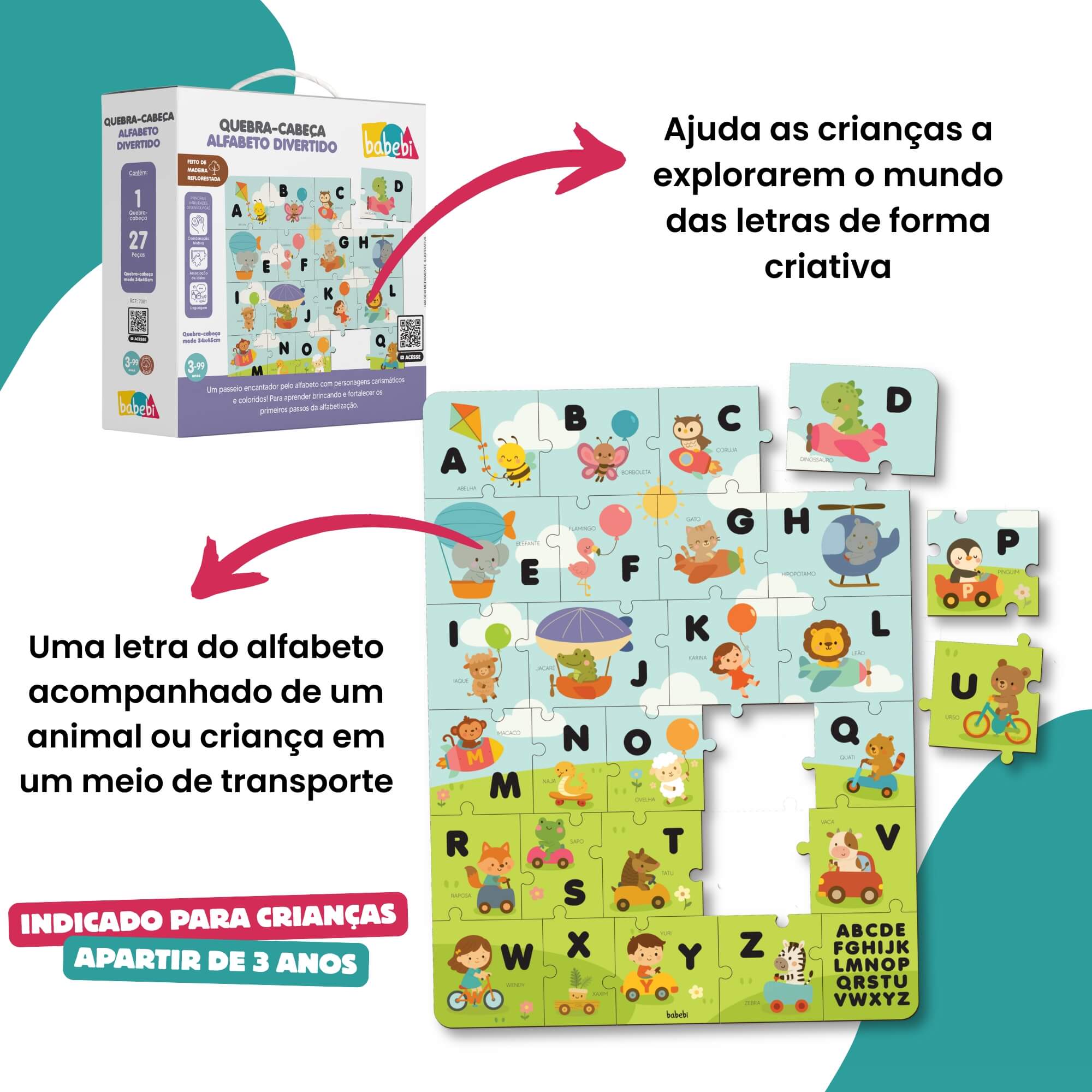 Brinquedo Infantil Quebra-Cabeça Alfabeto Divertido Babebi - 7081