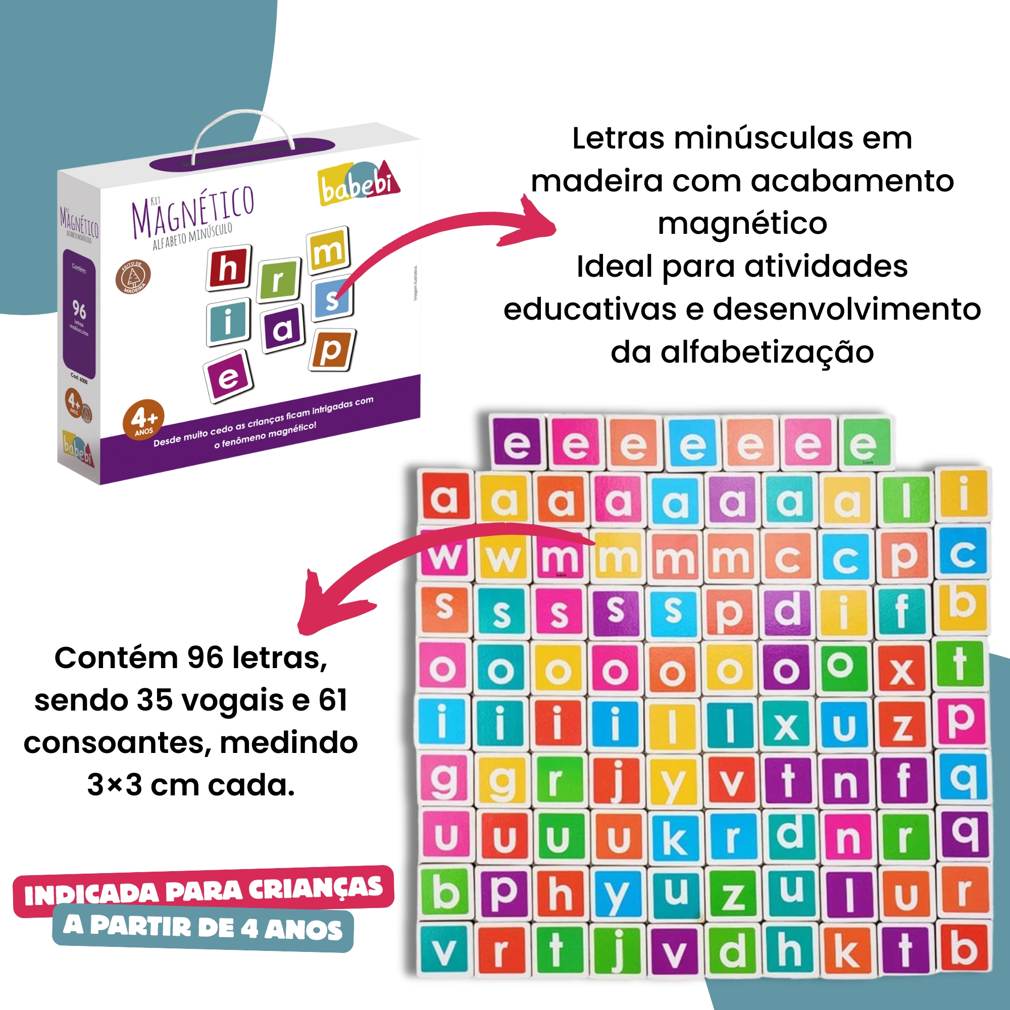 Brinquedo Infantil Kit Magnético Alfabeto Minúsculo Babebi - 6090
