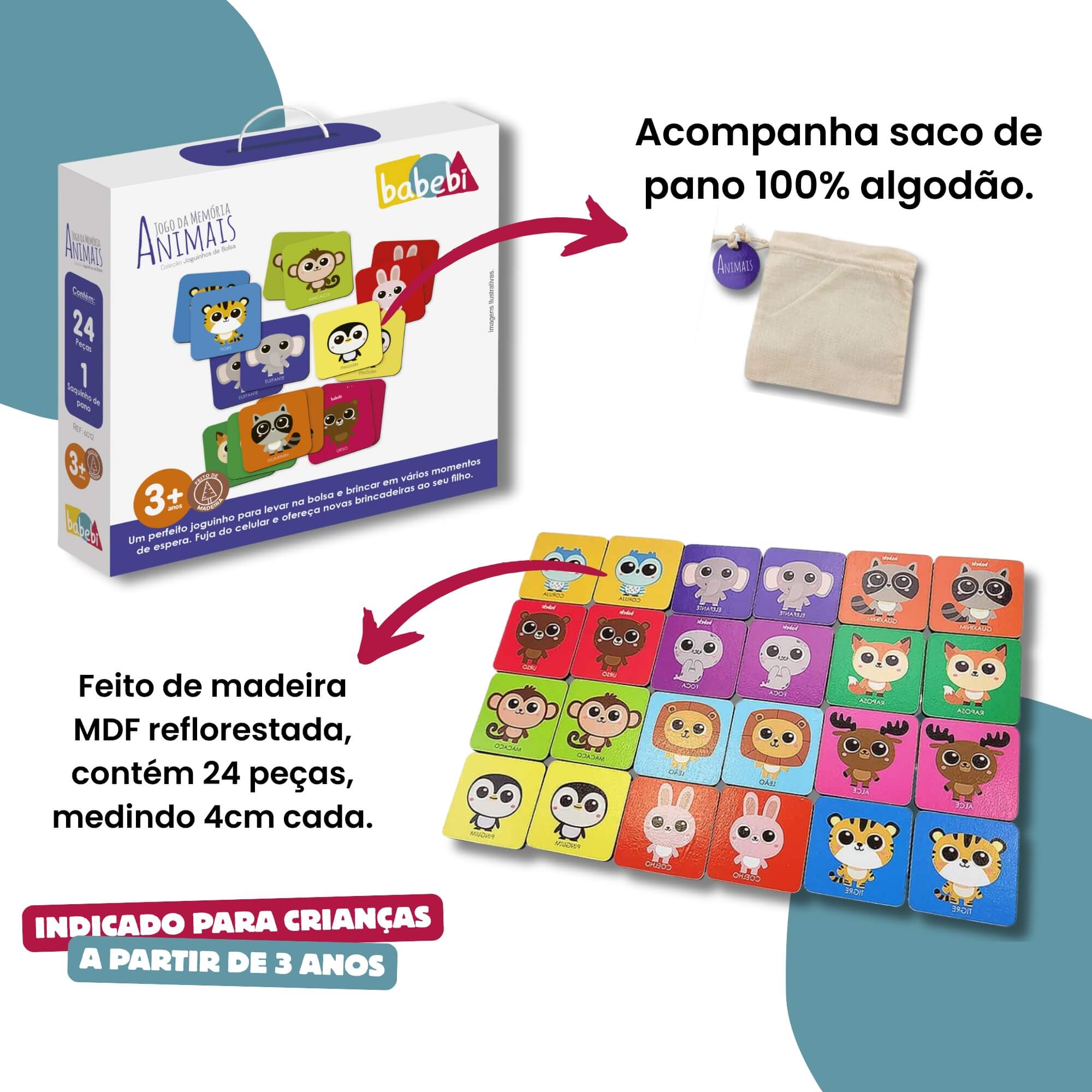 Brinquedo Infantil Joguinhos de Bolsa Jogo da Memória Animais Babebi - 6012