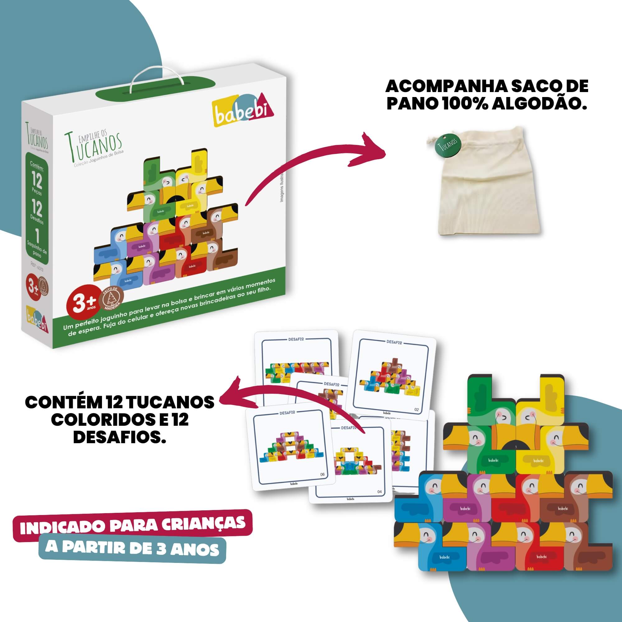 Brinquedo Infantil Joguinhos de Bolsa Empilhe os Tucanos Babebi - 6013