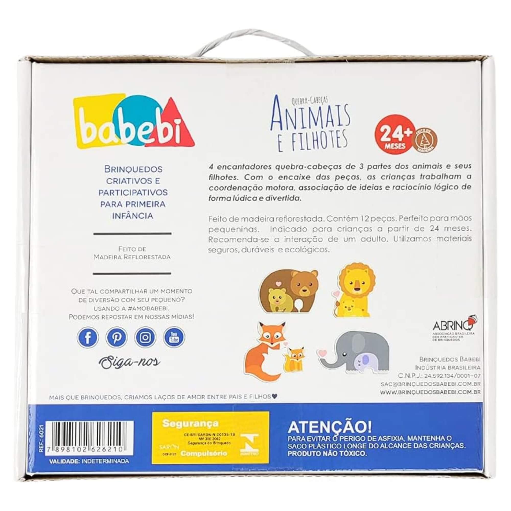 Brinquedo Infantil Quebra-Cabeça Baby Animais e Filhotes Babebi - 6021