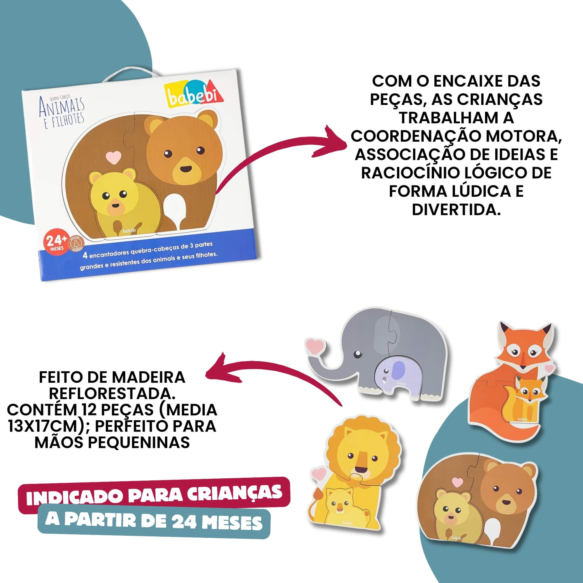 Brinquedo Infantil Quebra-Cabeça Baby Animais e Filhotes Babebi - 6021