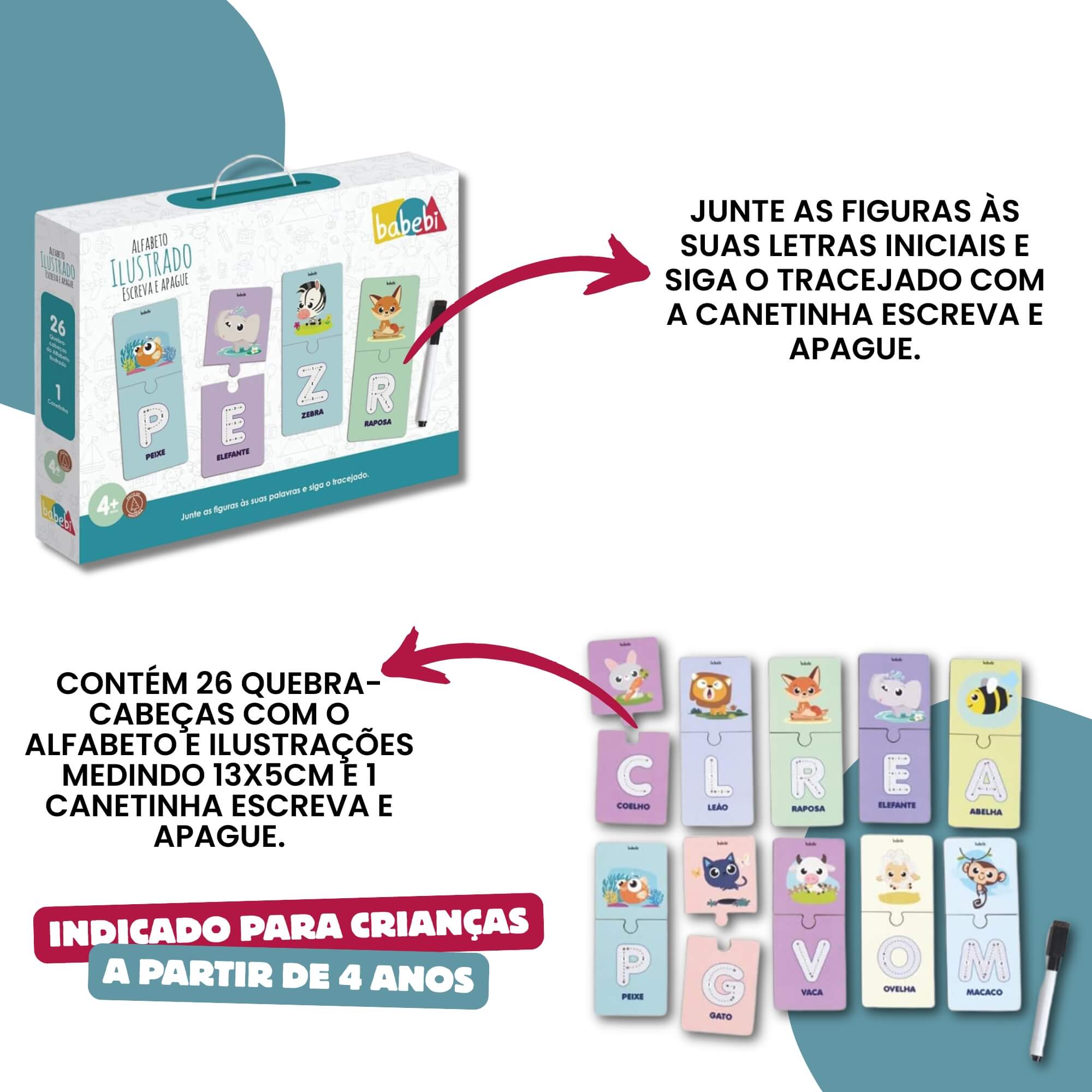 Brinquedo Infantil Alfabeto Ilustrado Escreva e Apague Babebi - 6047
