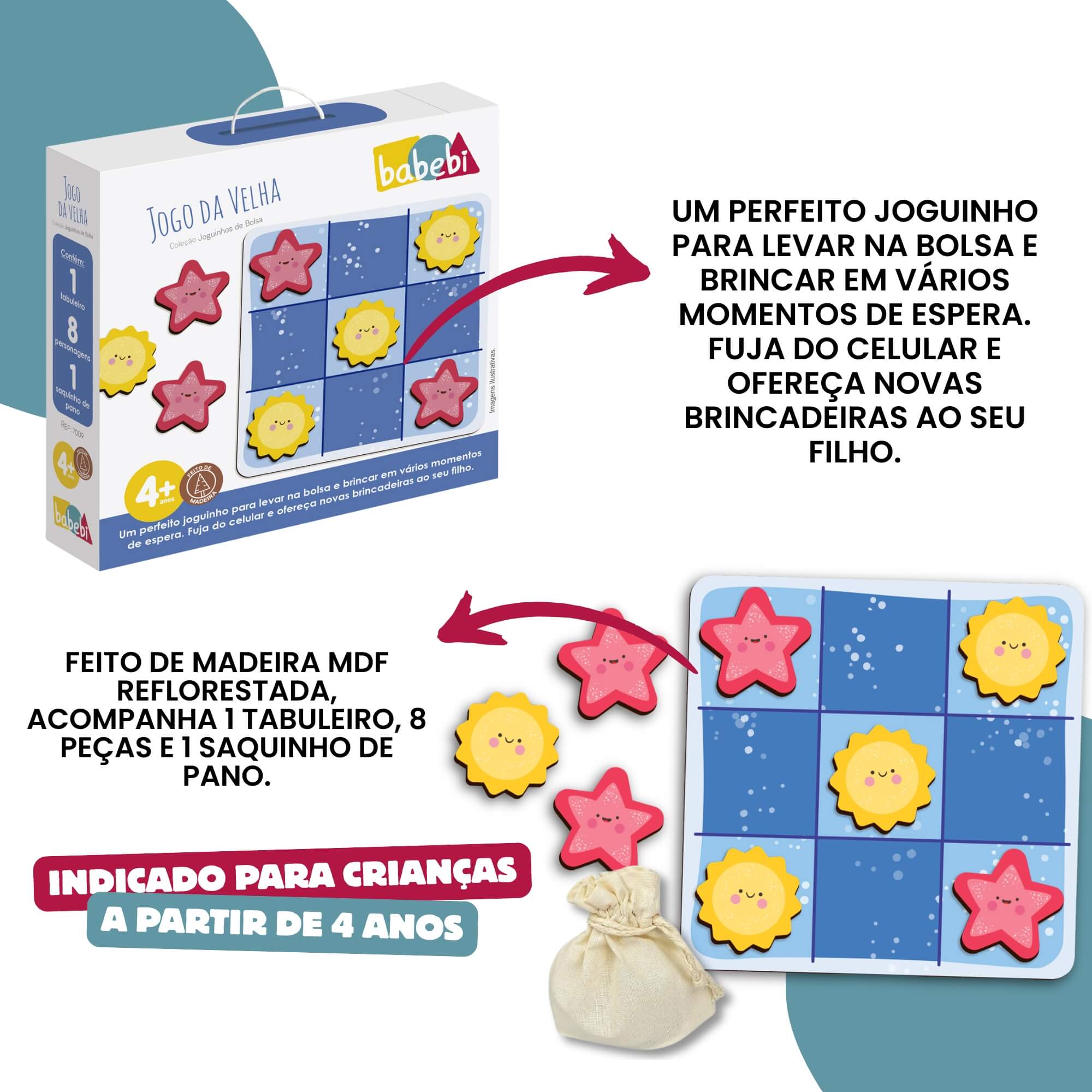 Brinquedo Infantil Joguinhos de Bolsa Jogo da Velha Babebi - 7009