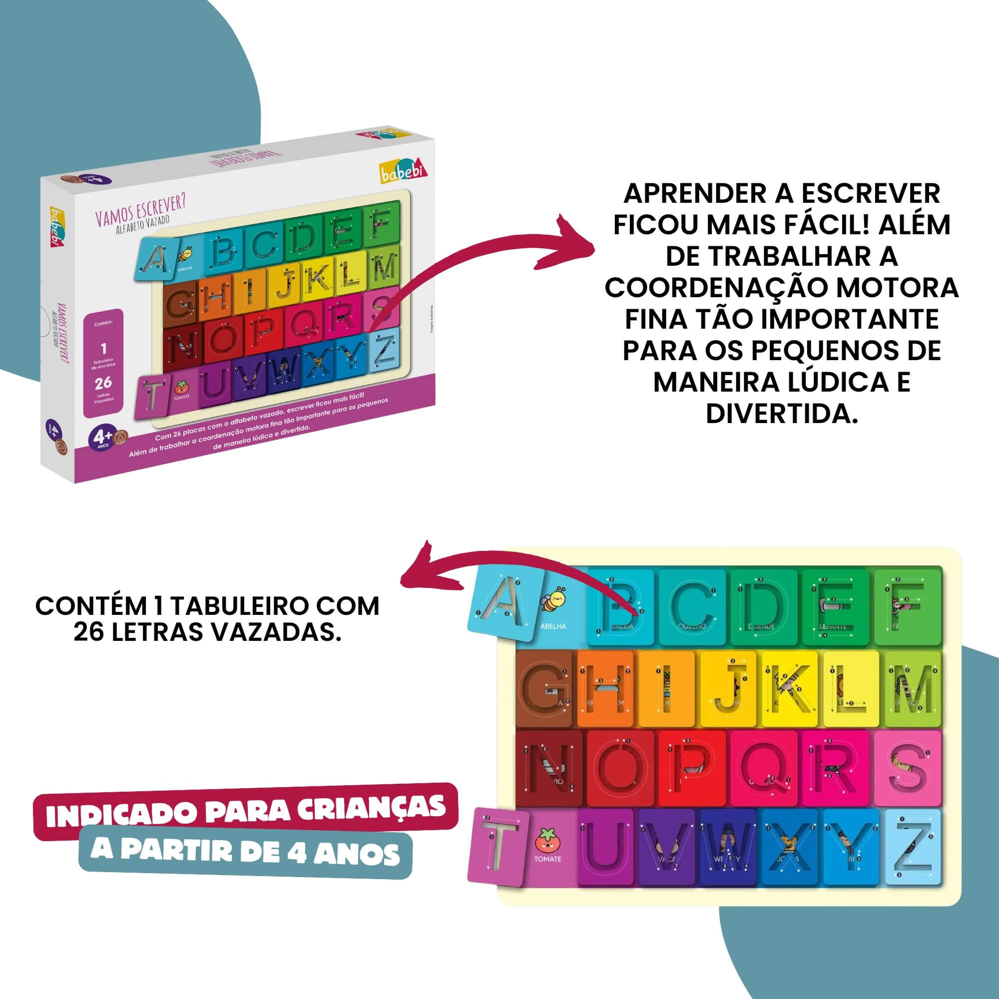 Brinquedo Infantil Vamos Escrever Alfabeto Vazado Babebi - 7021