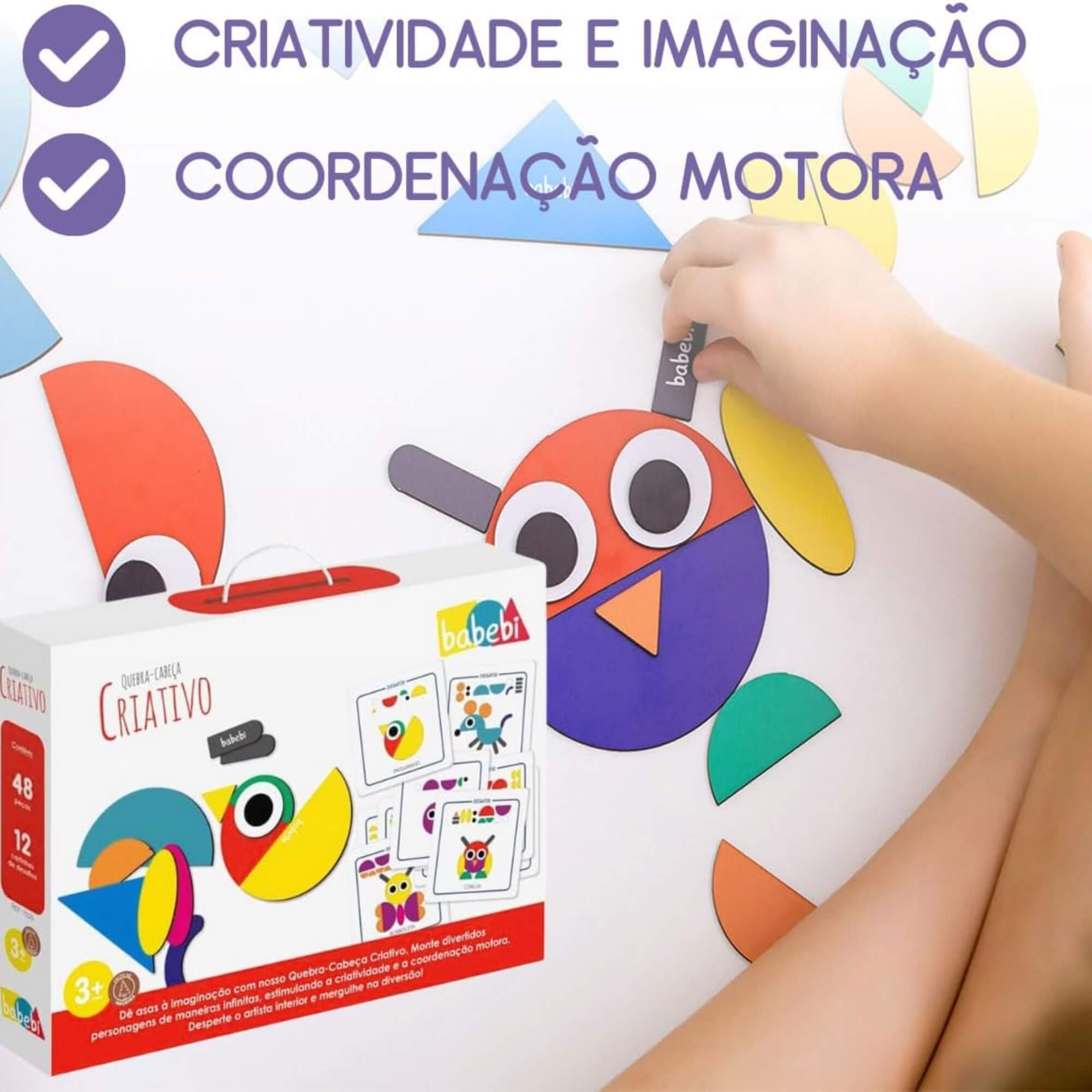 Jogo Quebra-Cabeça Criativo 48 Peças em Madeira Babebi - 7026