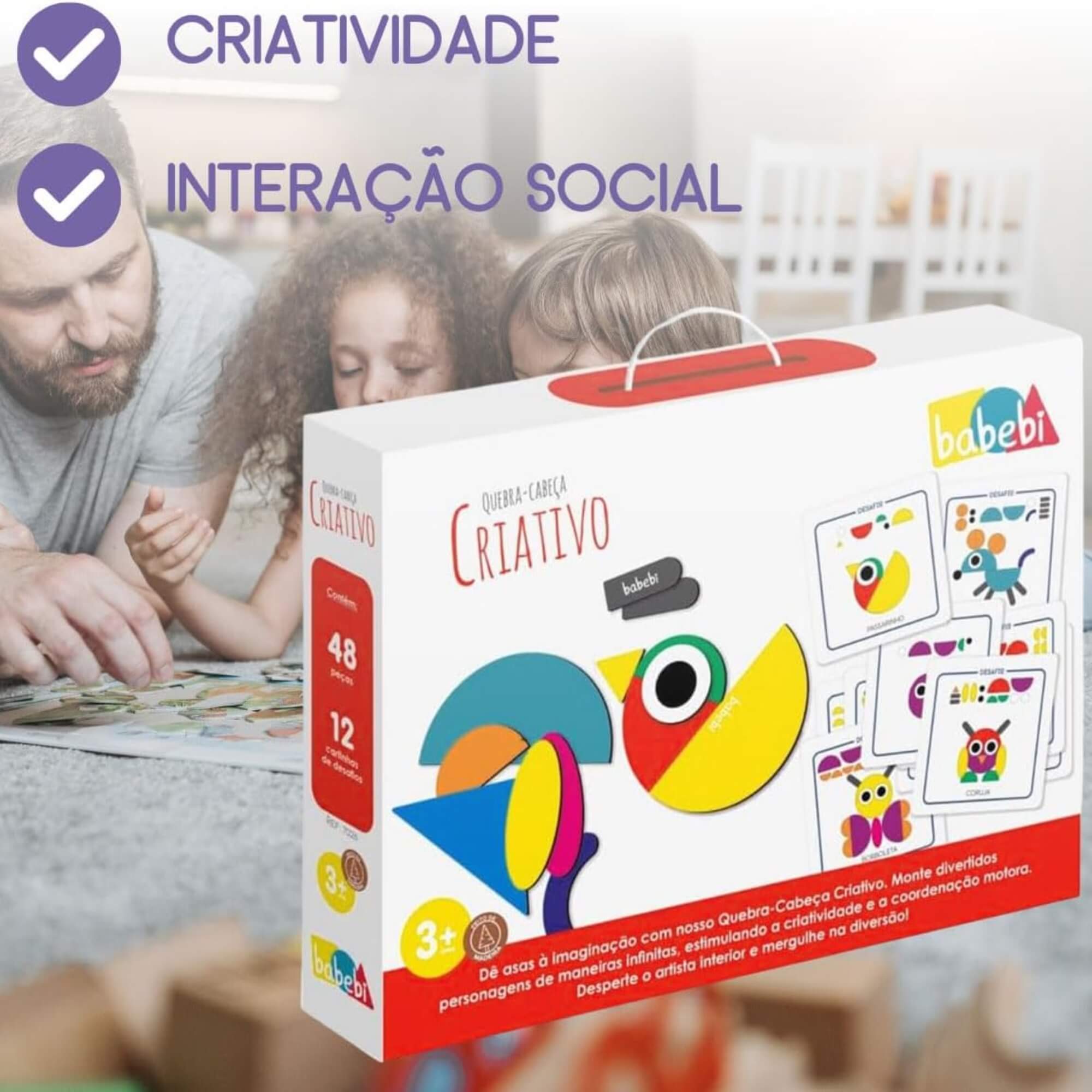 Jogo Quebra-Cabeça Criativo 48 Peças em Madeira Babebi - 7026