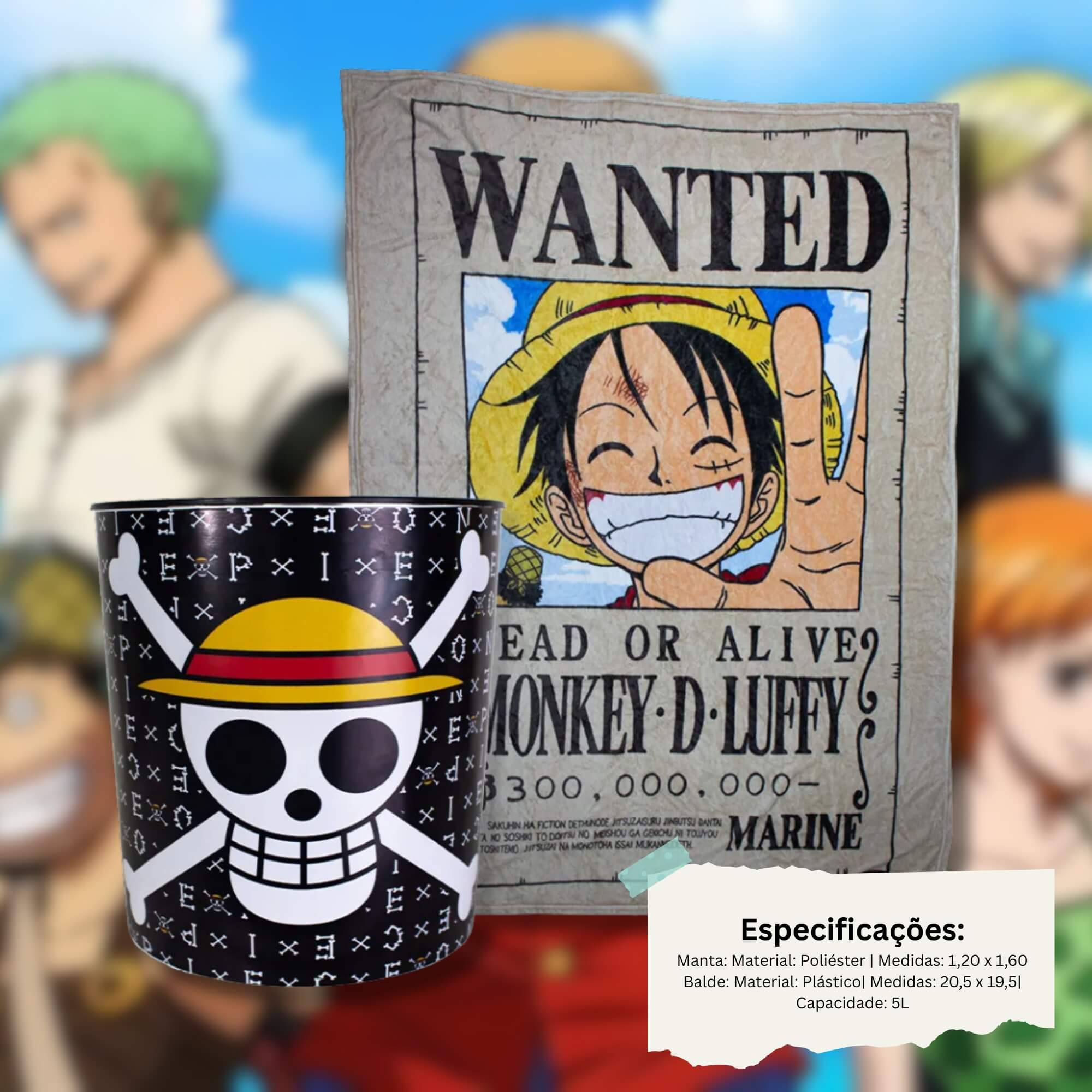 Kit Manta com Balde One Piece Zona Criativa - 10140906