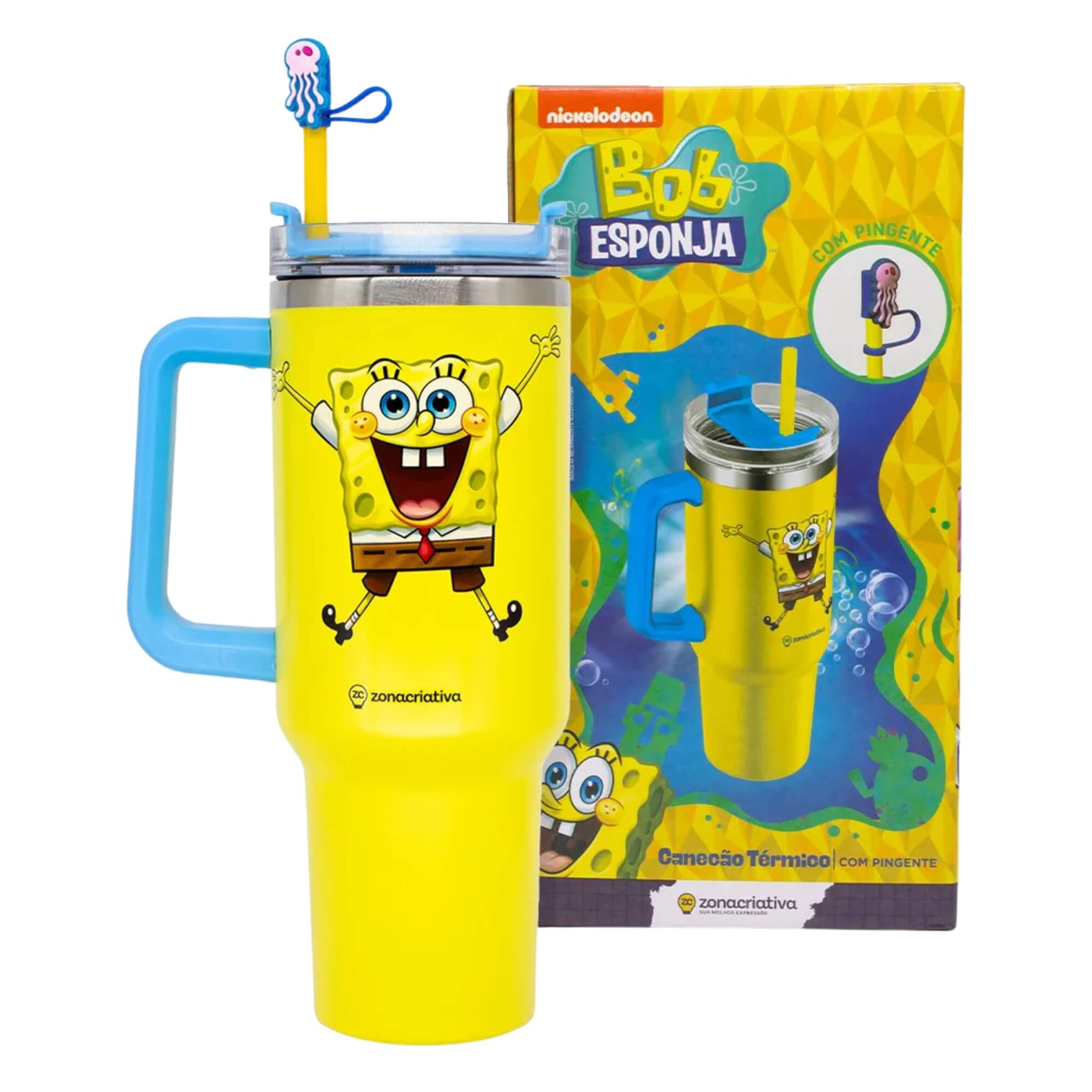 Copo Térmico Canecão Tumbler Bob Esponja c/ Pingente 1,15L Zona Criativa - 10025744