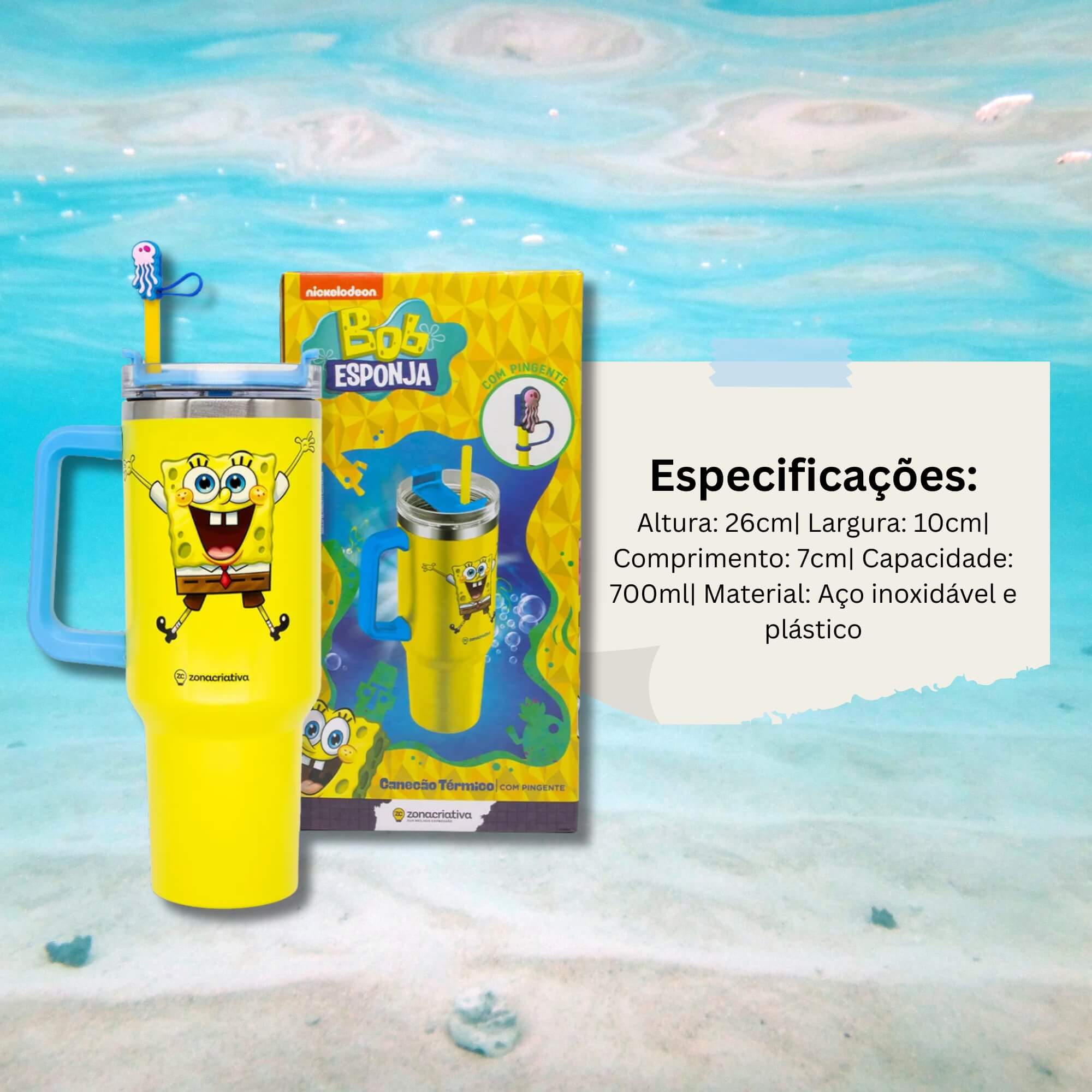 Copo Térmico Canecão Tumbler Bob Esponja c/ Pingente 1,15L Zona Criativa - 10025744