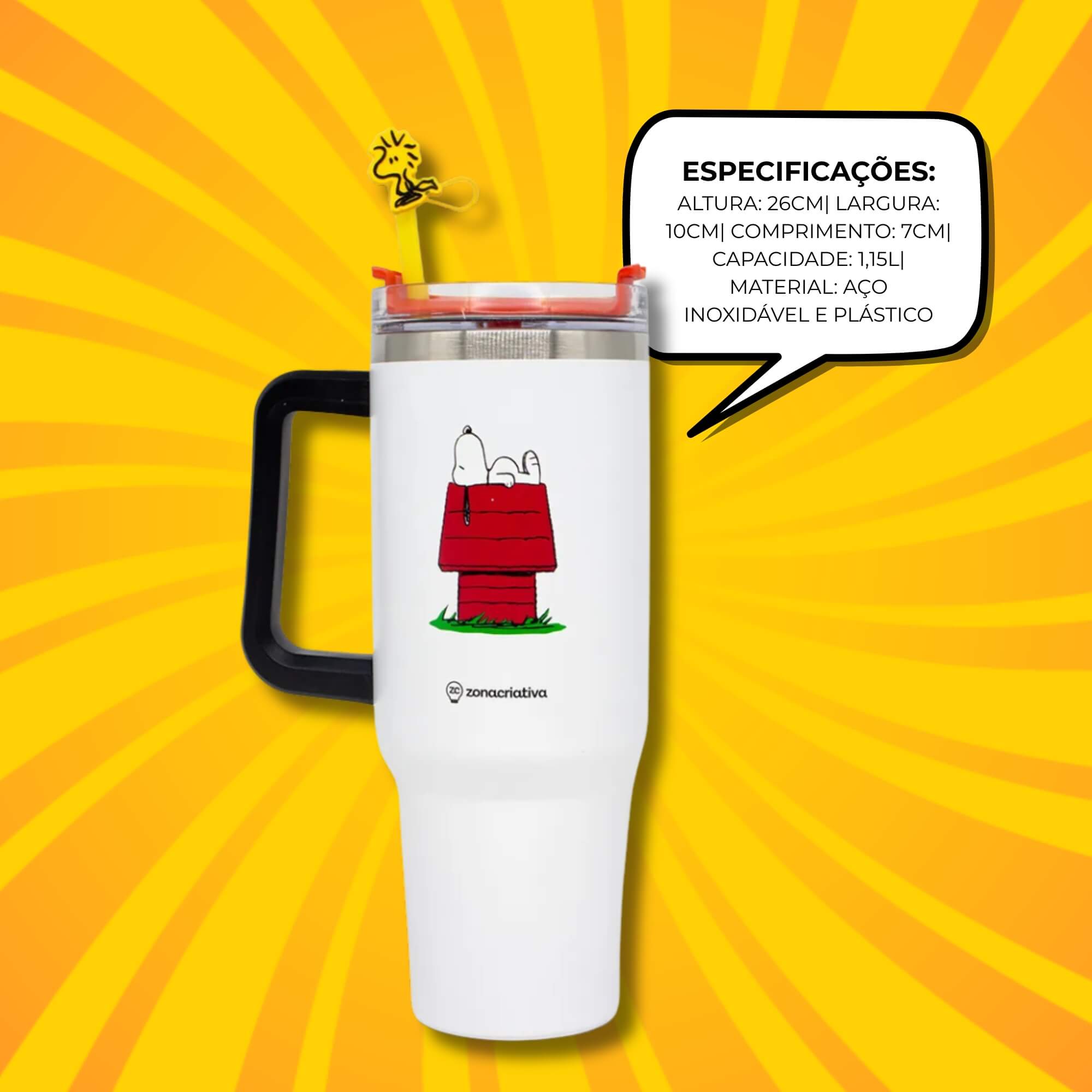 Copo Térmico Canecão Tumbler Snoopy c/ Pingente 1,15L Zona Criativa - 10025747