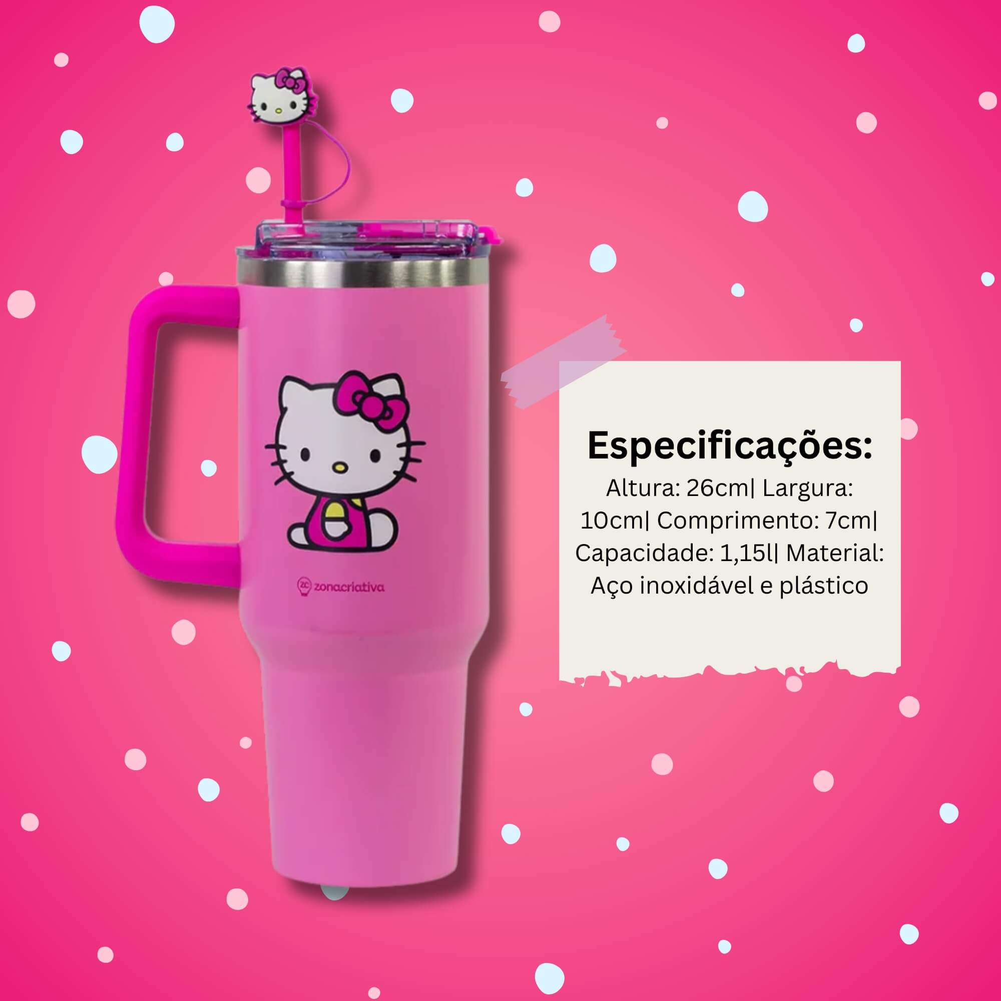 Copo Térmico Canecão Tumbler c/ Pingente Hello Kitty 1,15L Zona Criativa - 10025960